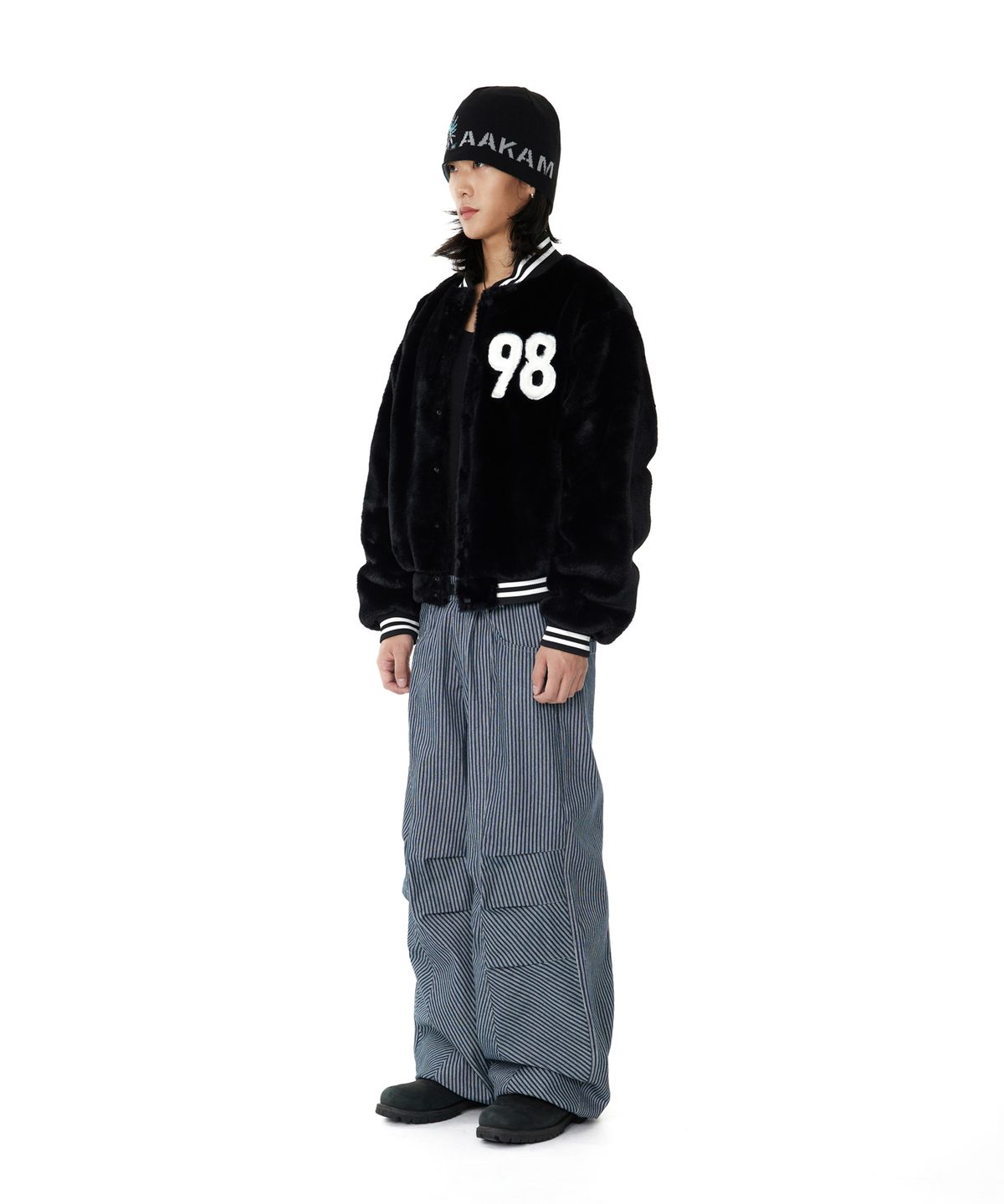 아캄(AAKAM) Knee Pin-tuck Stripe Denim Pants (Blue)