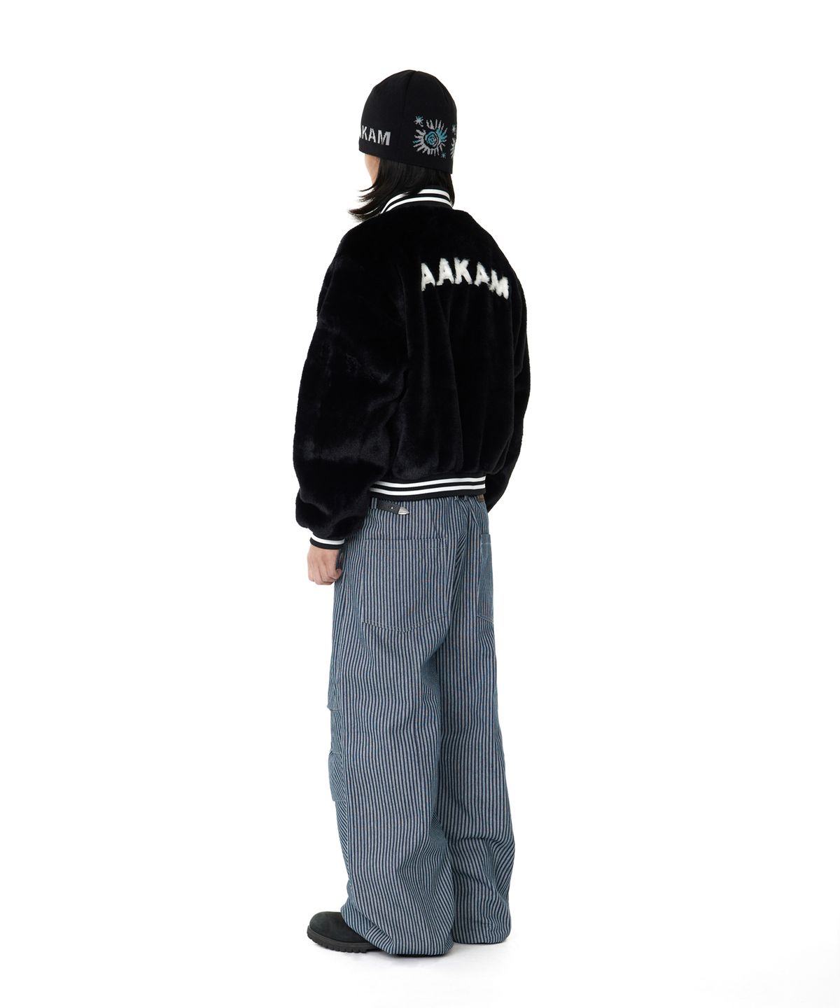 아캄(AAKAM) Knee Pin-tuck Stripe Denim Pants (Blue)