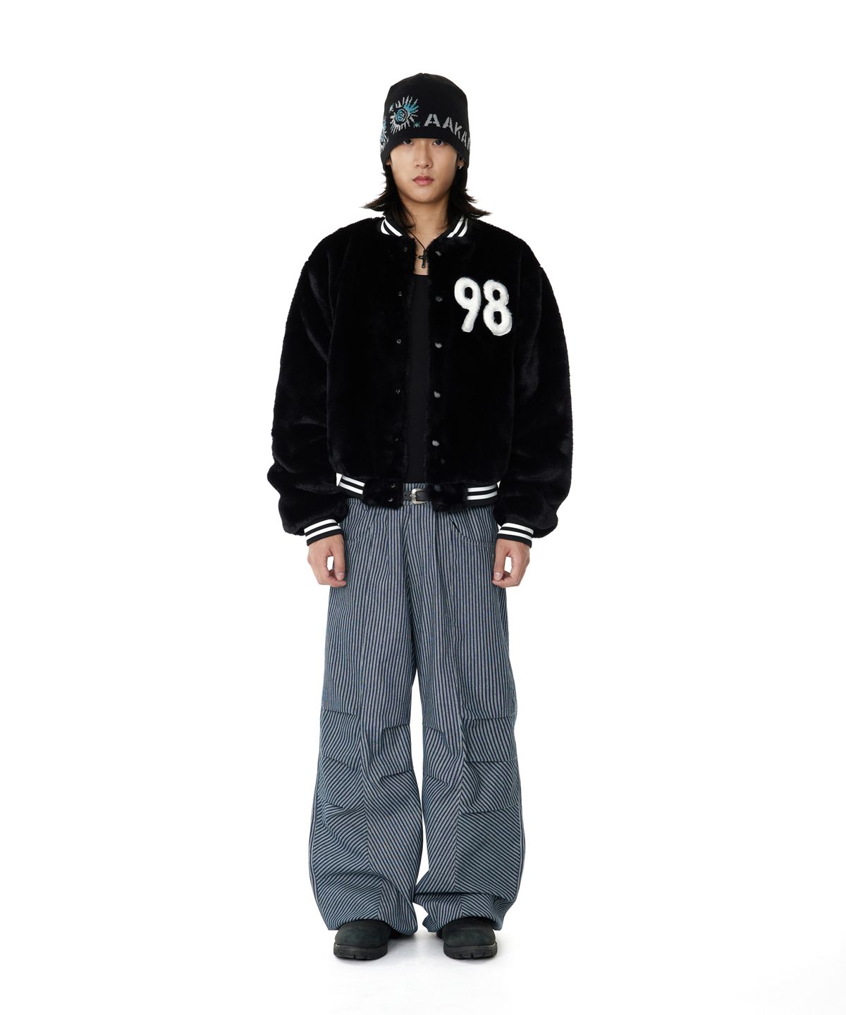 아캄(AAKAM) Knee Pin-tuck Stripe Denim Pants (Blue)