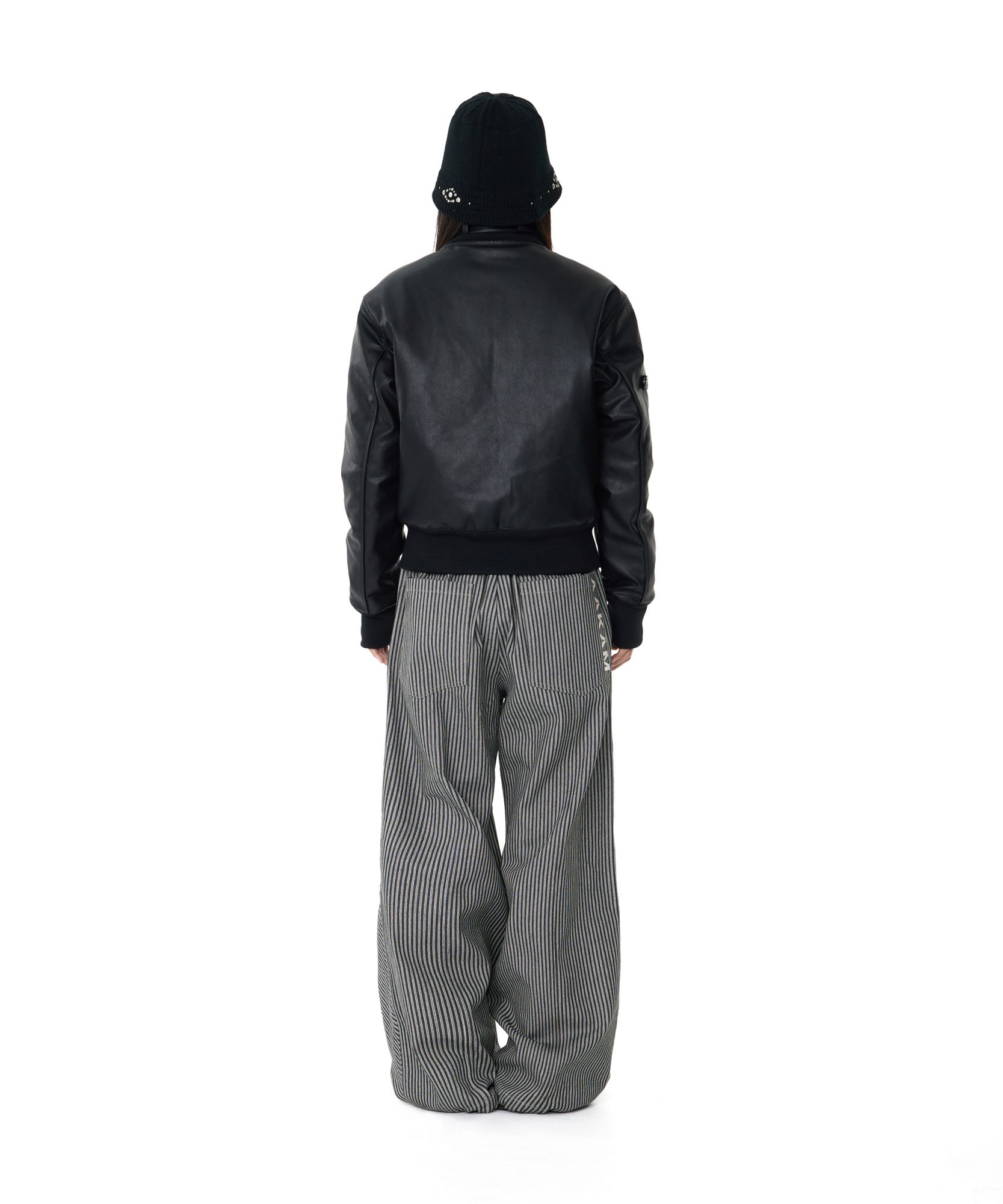 MUSINSA | AAKAM Knee Pin-tuck Stripe Denim Pants (Black)