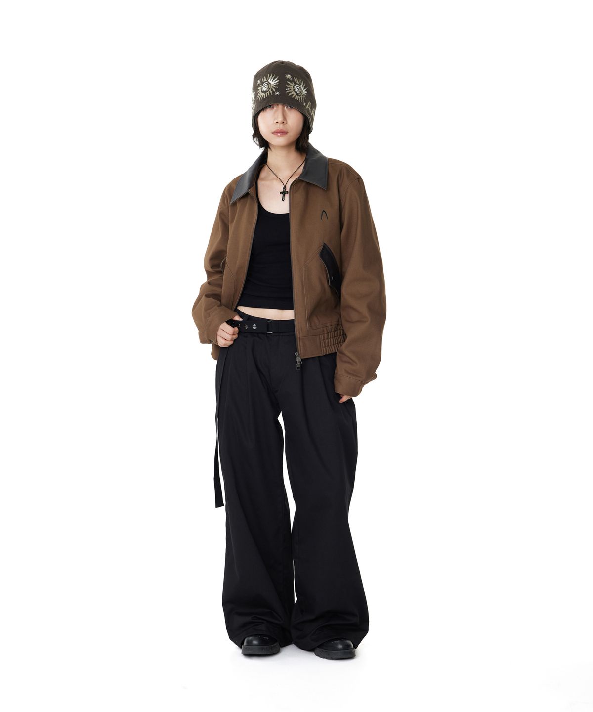 아캄(AAKAM) Contrast Leather Work Jacket (Brown)