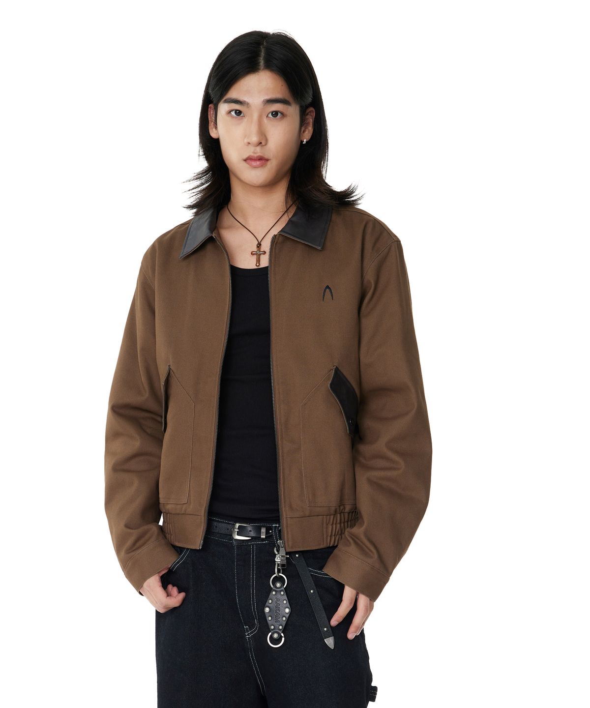 아캄(AAKAM) Contrast Leather Work Jacket (Brown)