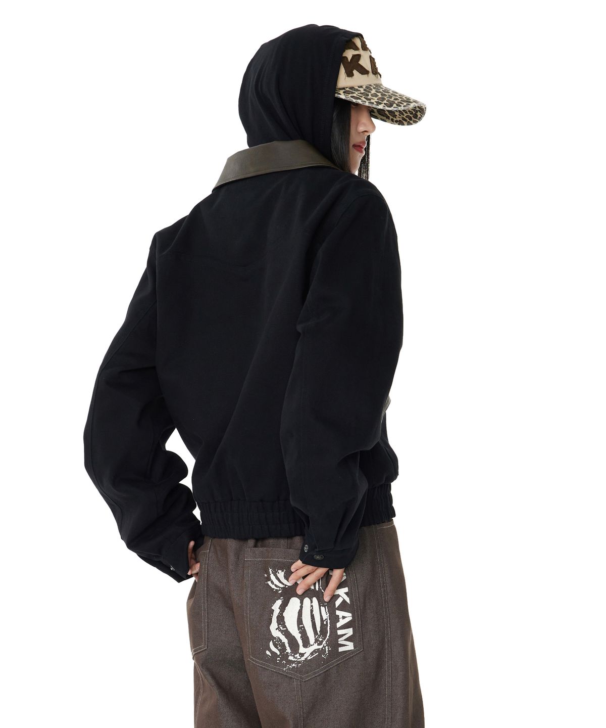 아캄(AAKAM) Contrast Leather Work Jacket (Black)