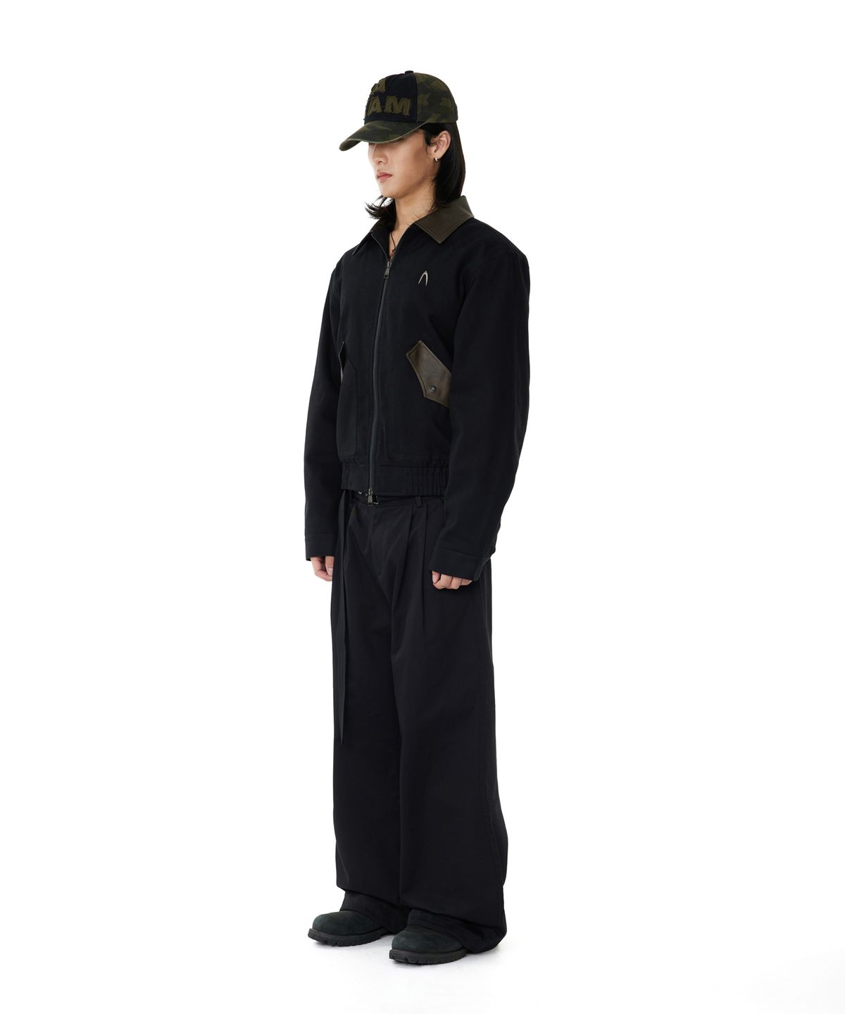 아캄(AAKAM) Contrast Leather Work Jacket (Black)