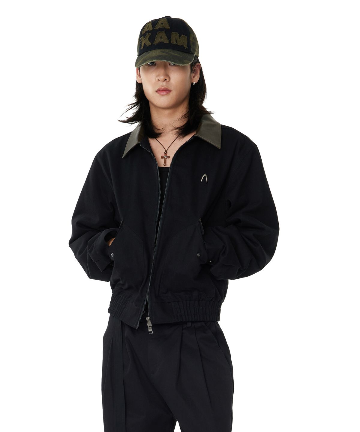 아캄(AAKAM) Contrast Leather Work Jacket (Black)