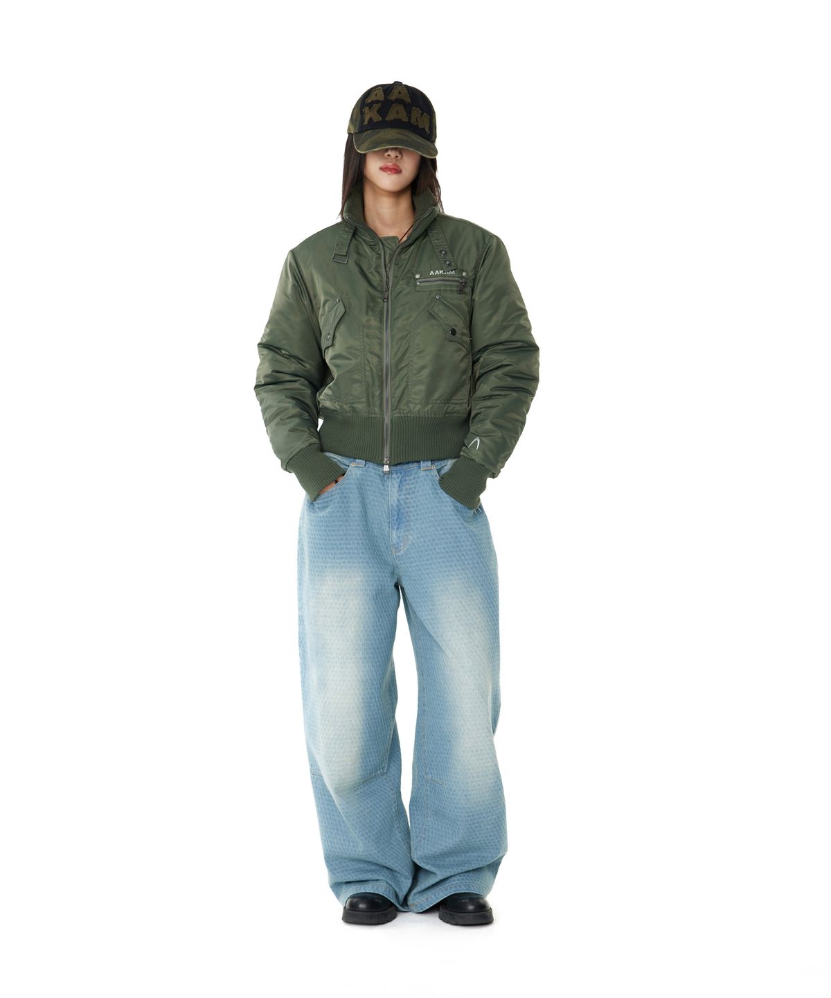 아캄(AAKAM) High-Neck Bomber Jacket (Khaki)
