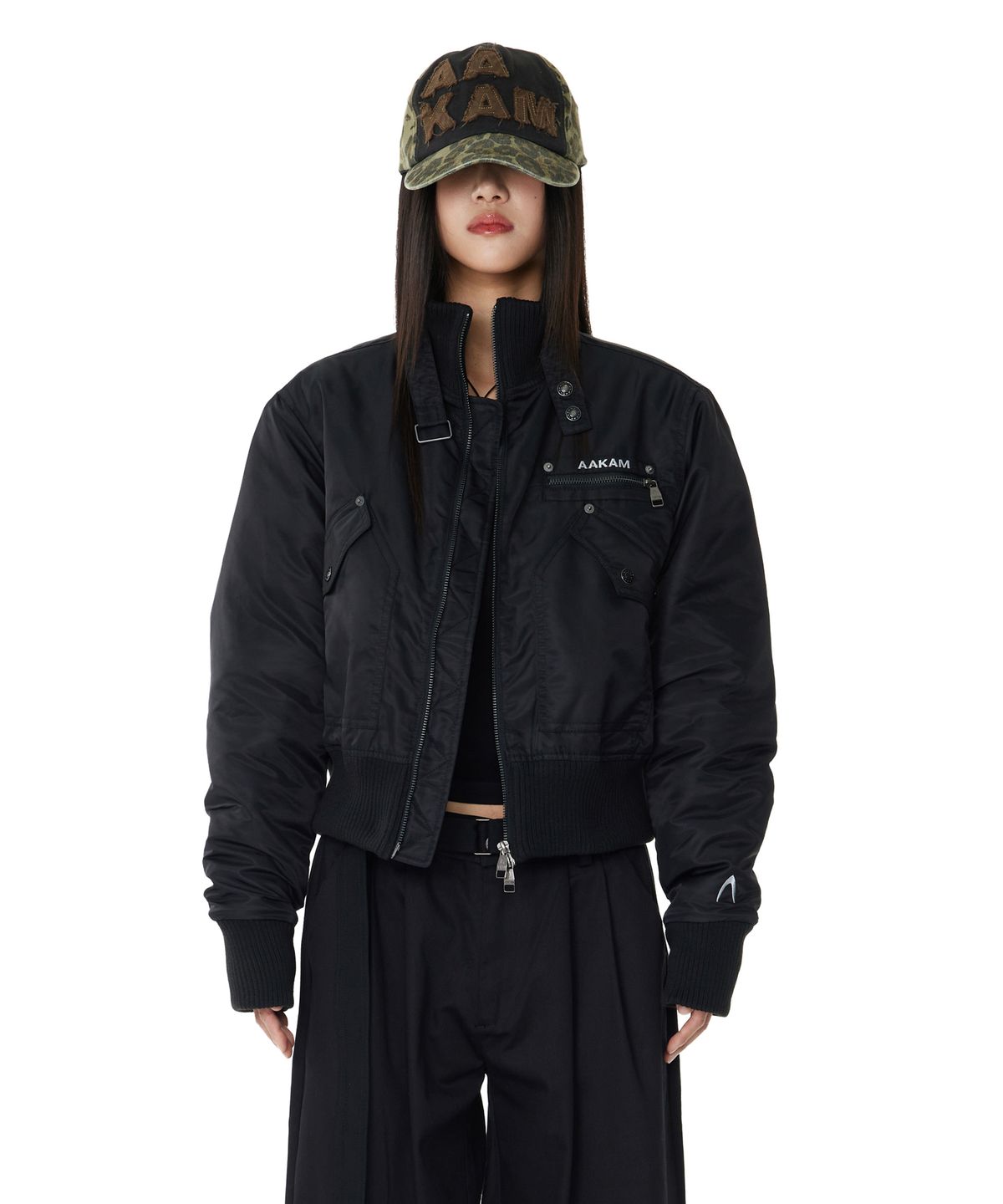 아캄(AAKAM) High-Neck Bomber Jacket (Black)