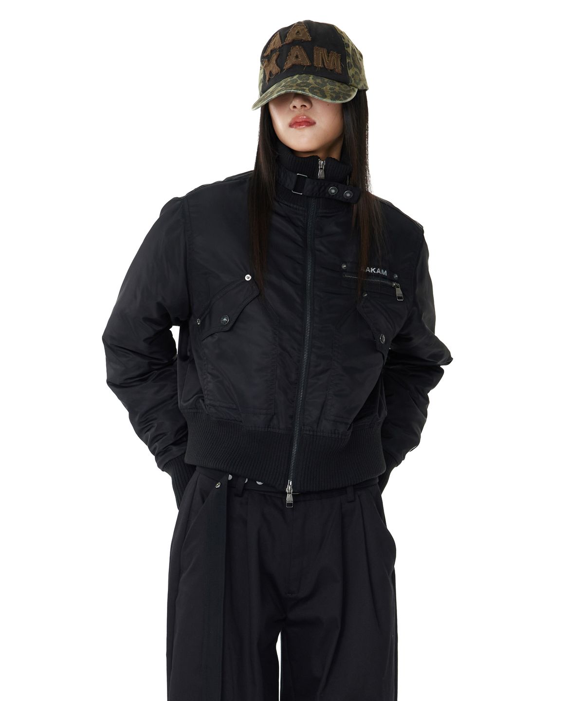 아캄(AAKAM) High-Neck Bomber Jacket (Black)