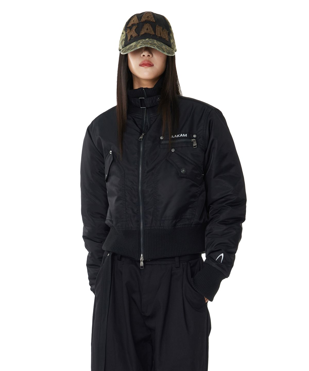 아캄(AAKAM) High-Neck Bomber Jacket (Black)