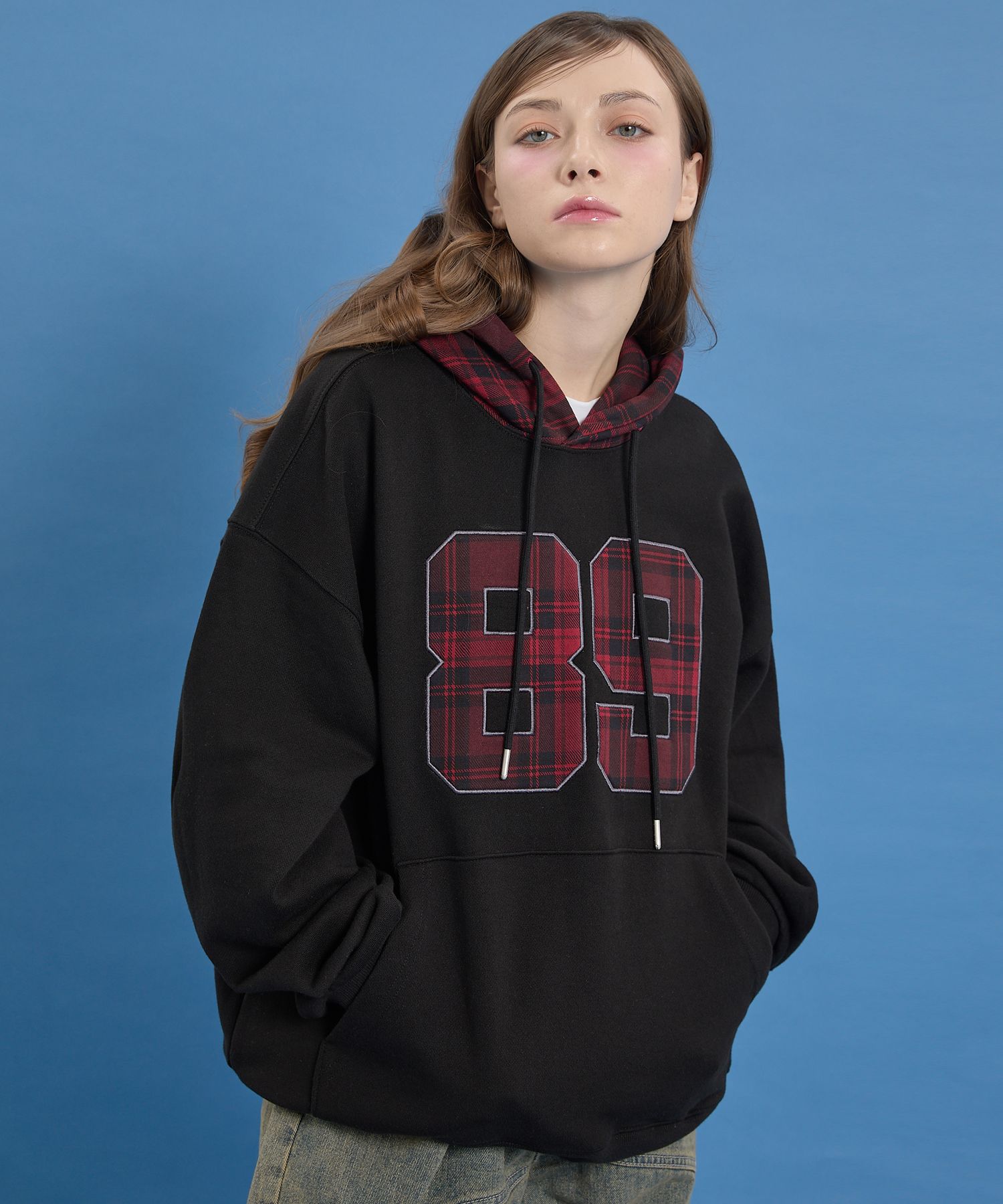 MUSINSA | WAI KEI Colorblock 89 Logo Check Hoodie Black