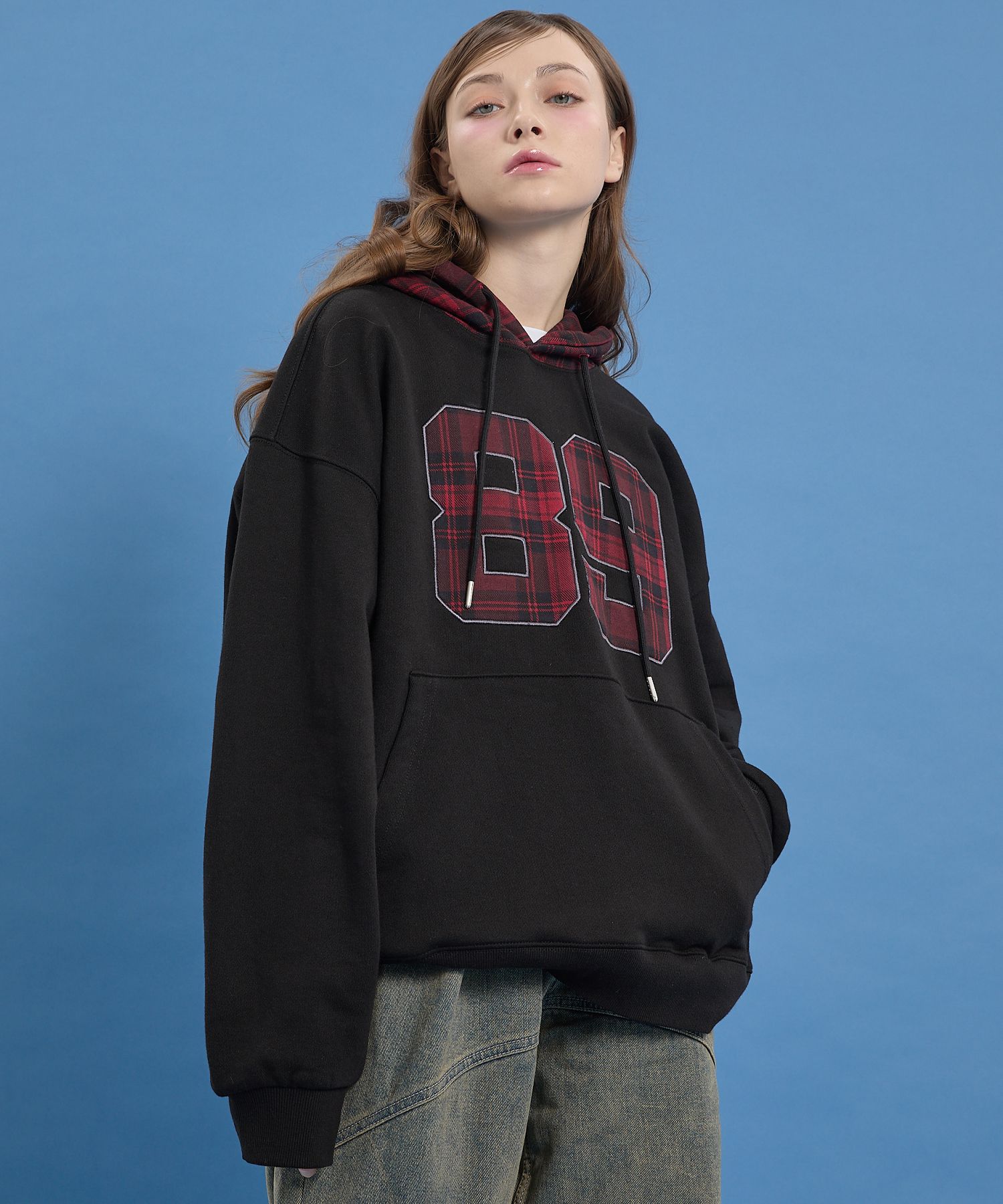 MUSINSA | WAI KEI Colorblock 89 Logo Check Hoodie Black