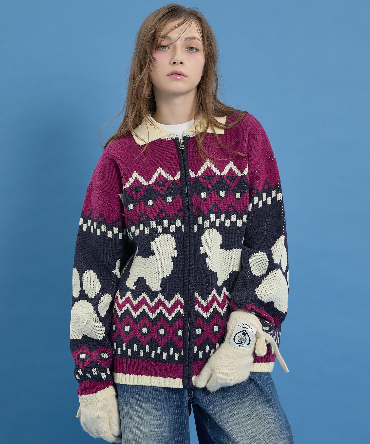 Mary knit cowichan　andmary　navy▲▲ ANDMARY】Mary knit cowichan