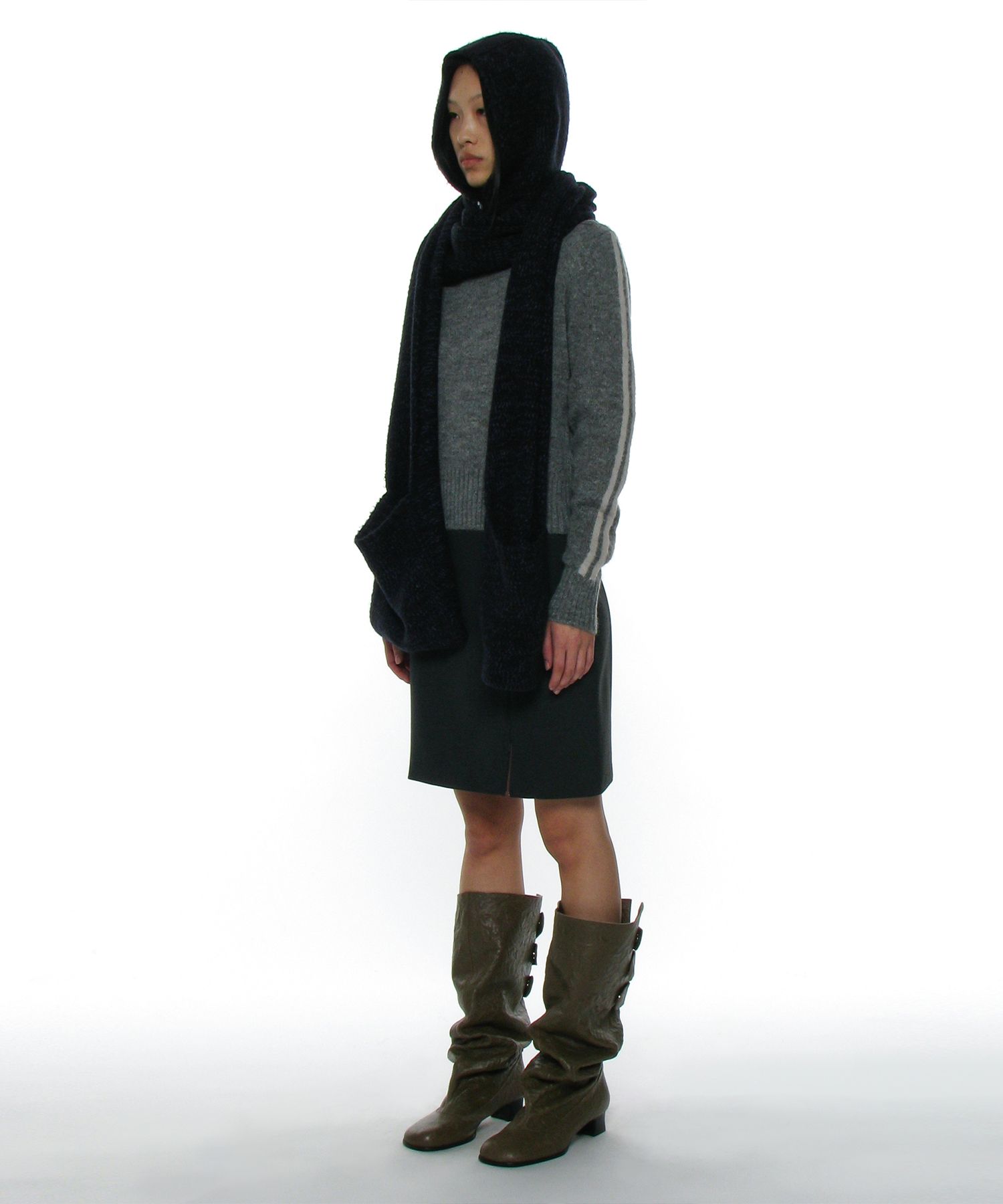 MUSINSA | PARTIMENTO WOMEN Hooded Pocket Knit Muffler_Navy