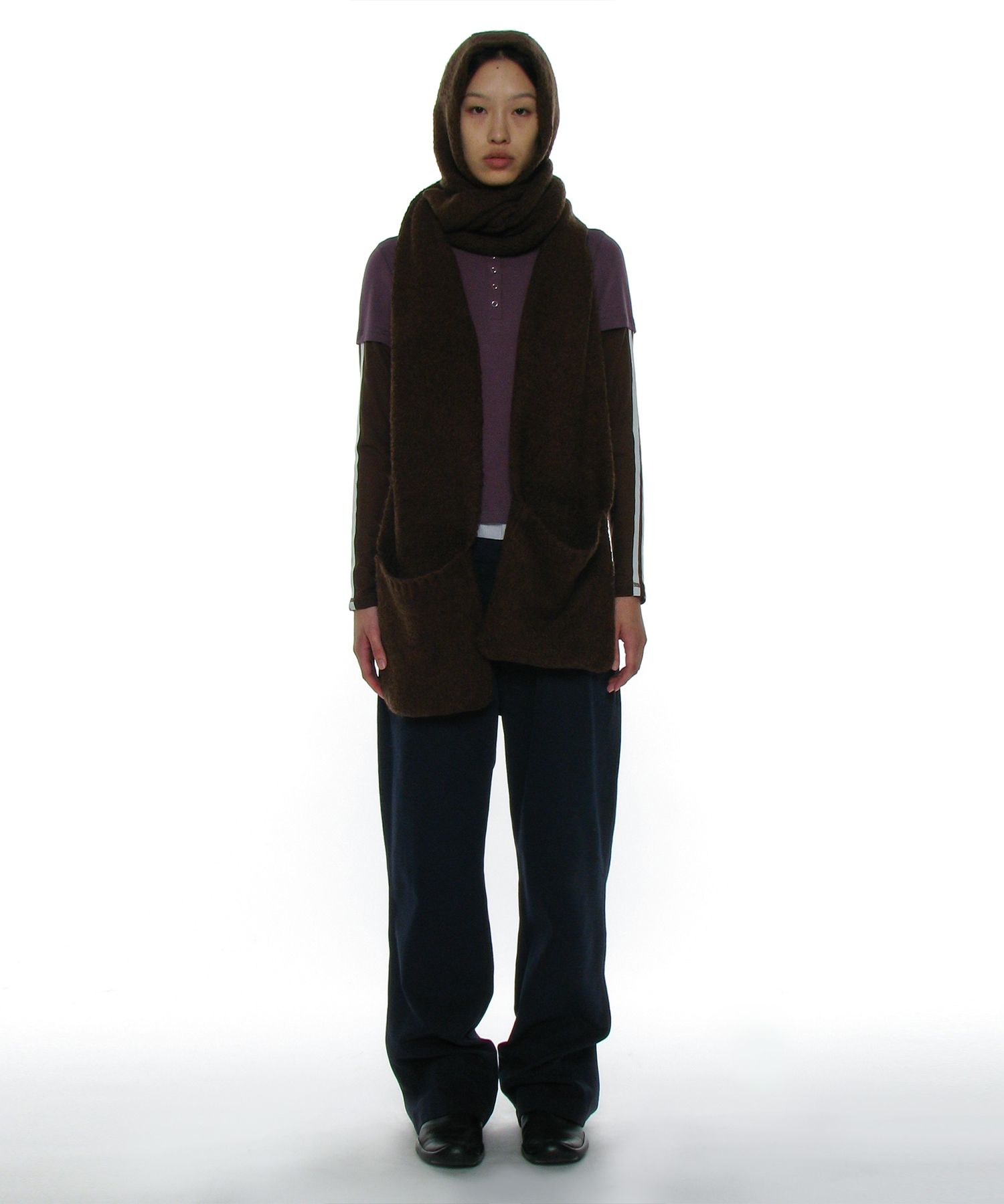 ◇PARTIMENTO◇ HOODED POCKET KNIT MUFFLER_NAVY MUSINSA | PARTIMENTO WOMEN Hooded Pocket Knit Muffler_Brown
