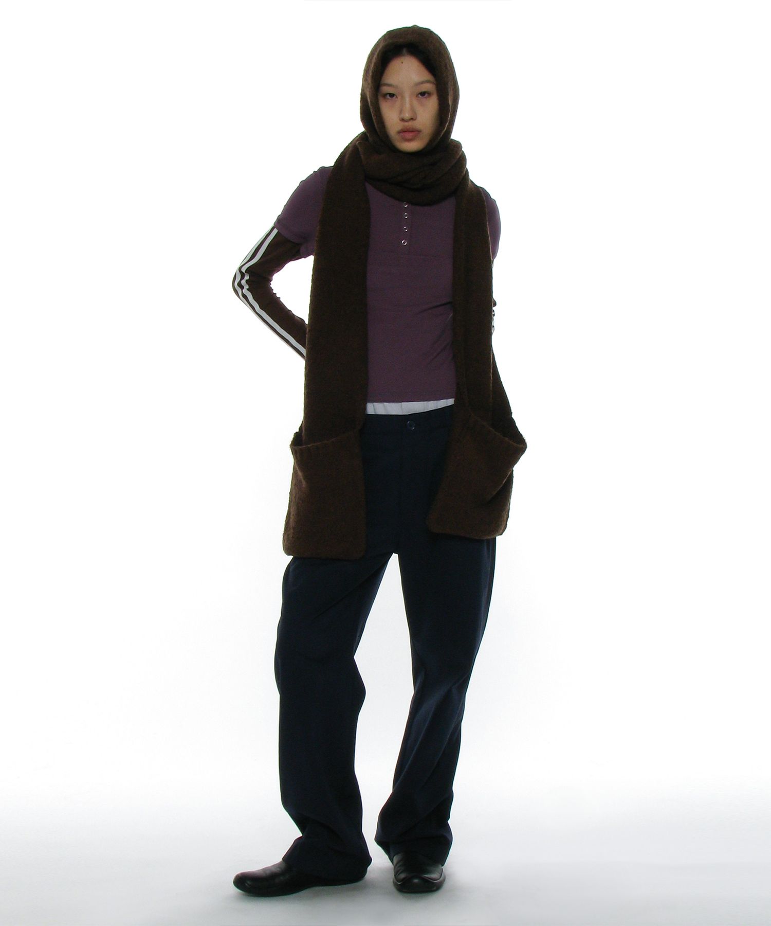 ◇PARTIMENTO◇ HOODED POCKET KNIT MUFFLER_MELANGE MUSINSA | PARTIMENTO WOMEN Hooded Pocket Knit Muffler_Melange