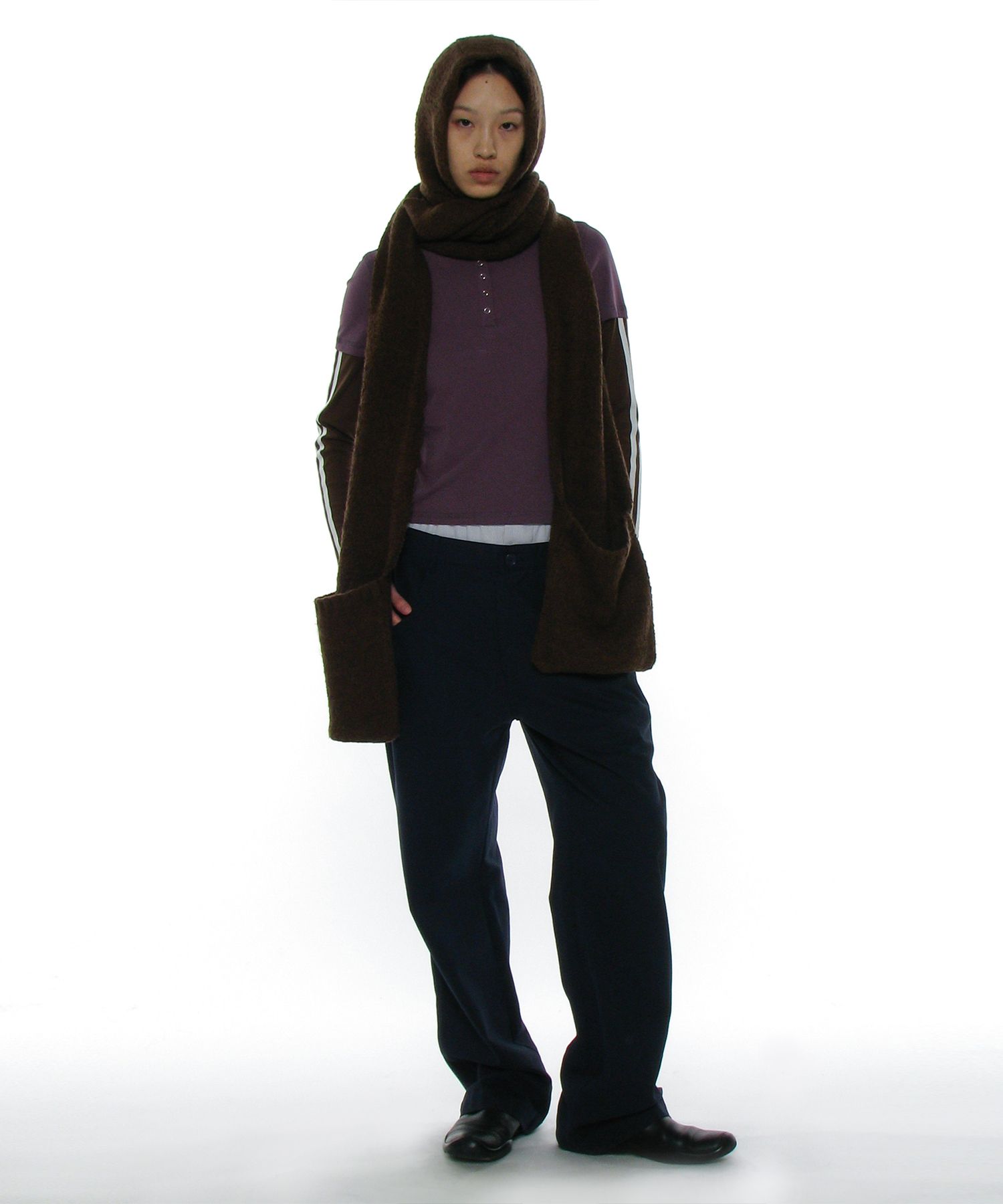 ◇PARTIMENTO◇ HOODED POCKET KNIT MUFFLER_PLUM MUSINSA | PARTIMENTO WOMEN Hooded Pocket Knit Muffler_Brown