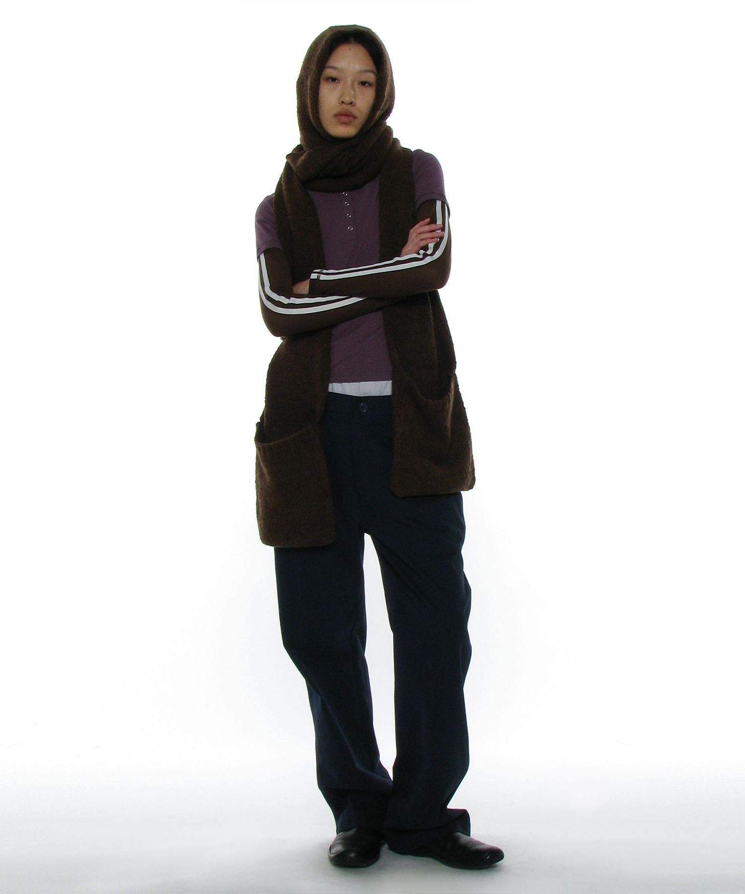 ◇PARTIMENTO◇ HOODED POCKET KNIT MUFFLER_PLUM MUSINSA | PARTIMENTO WOMEN Hooded Pocket Knit Muffler_Melange