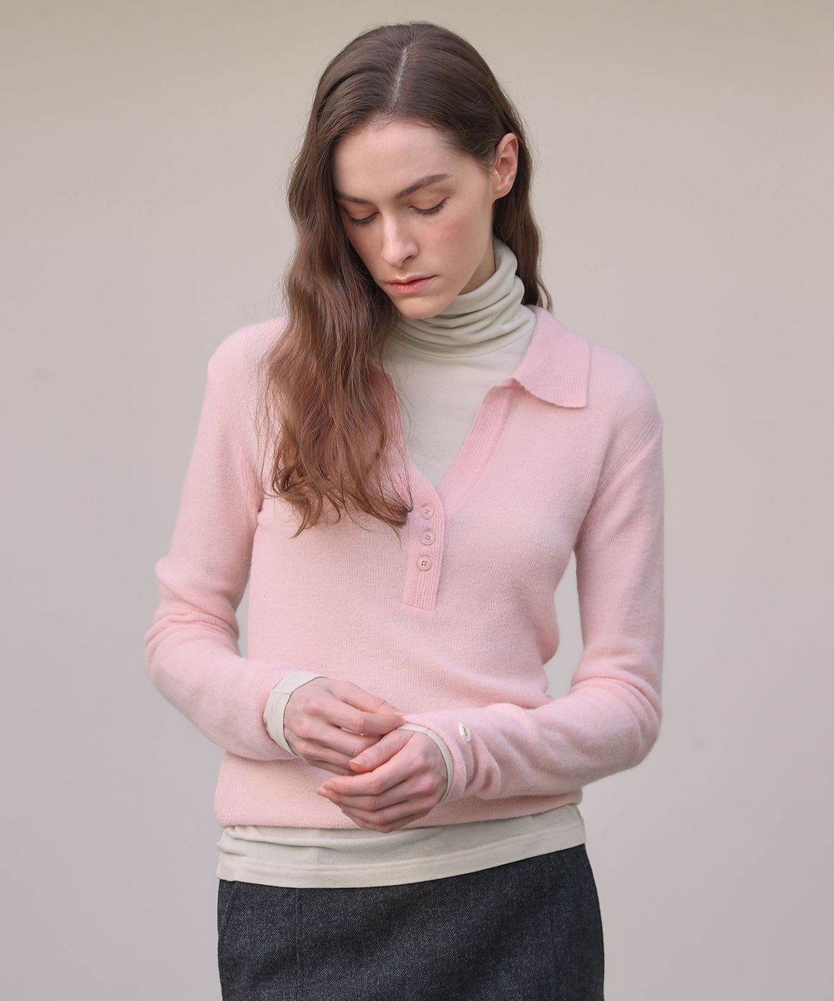 아우로(OURO) COLLAR ALPACA KNIT [ PINK ]