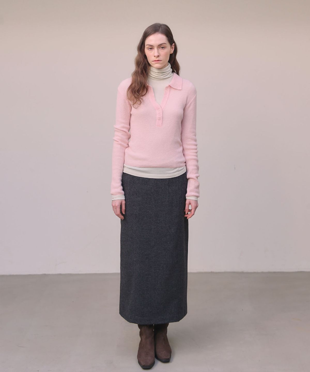 아우로(OURO) COLLAR ALPACA KNIT [ PINK ]
