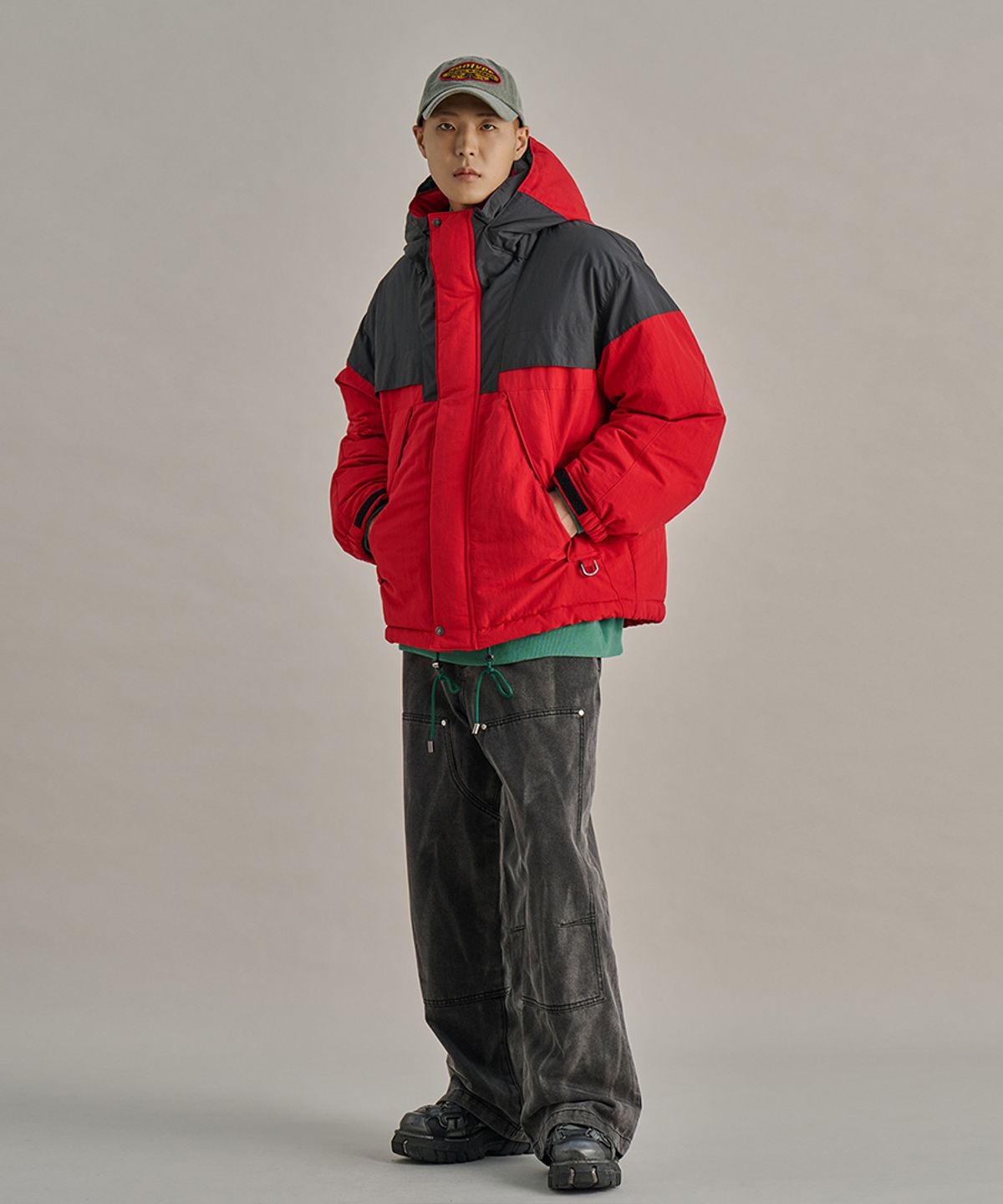 논타입(NONTYPE) HALF PANELED MOUNTAIN DOWN PARKA (RED)