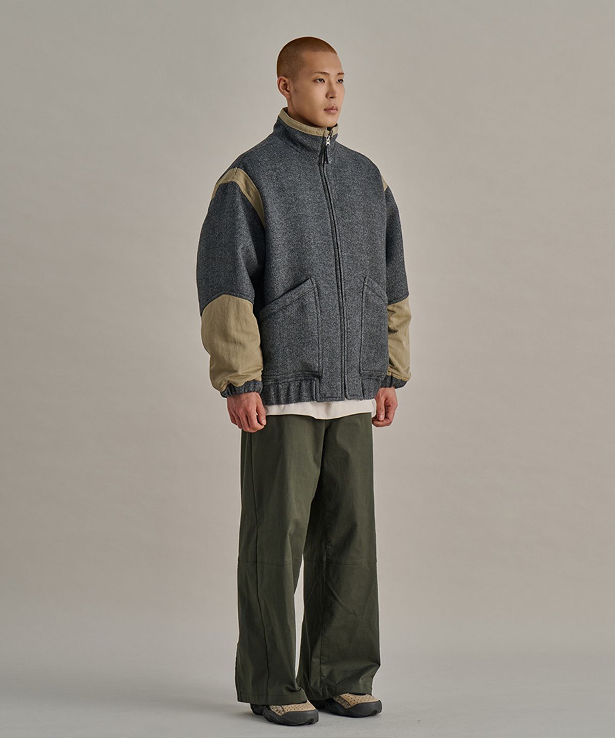 논타입(NONTYPE) MULTI PATCH WOOL HARRINGTON JUMPER (GREY)