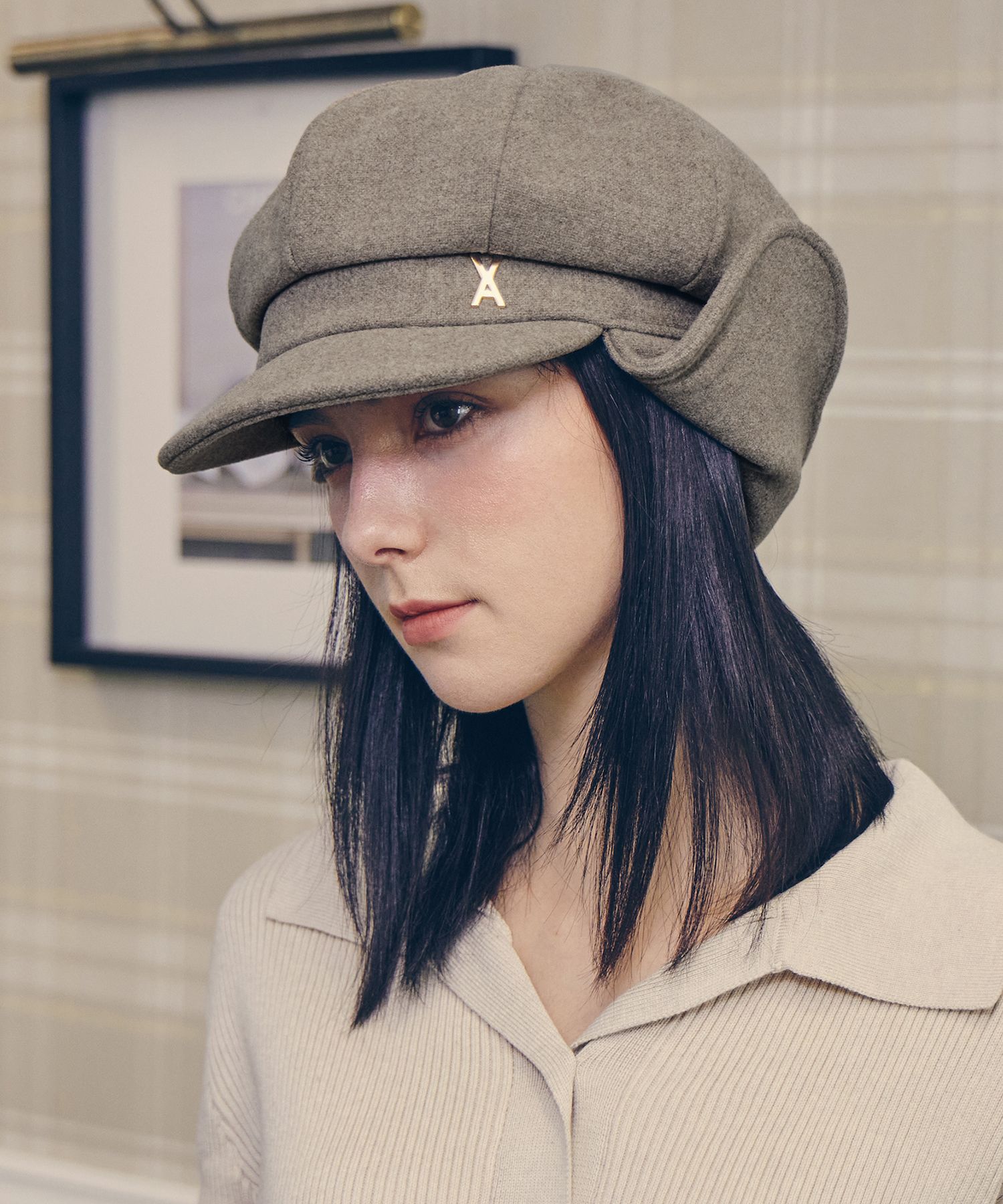 MUSINSA | VARZAR VA Stud Fly Newsboy Cap Beige