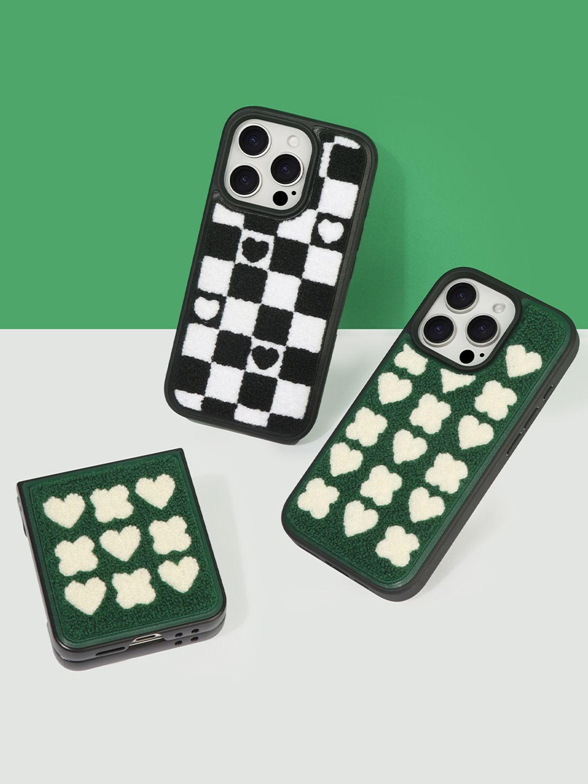 디자인스킨(DESIGNSKIN) 아이폰 뉴 부클 패턴 케이스-하트/네잎클로버