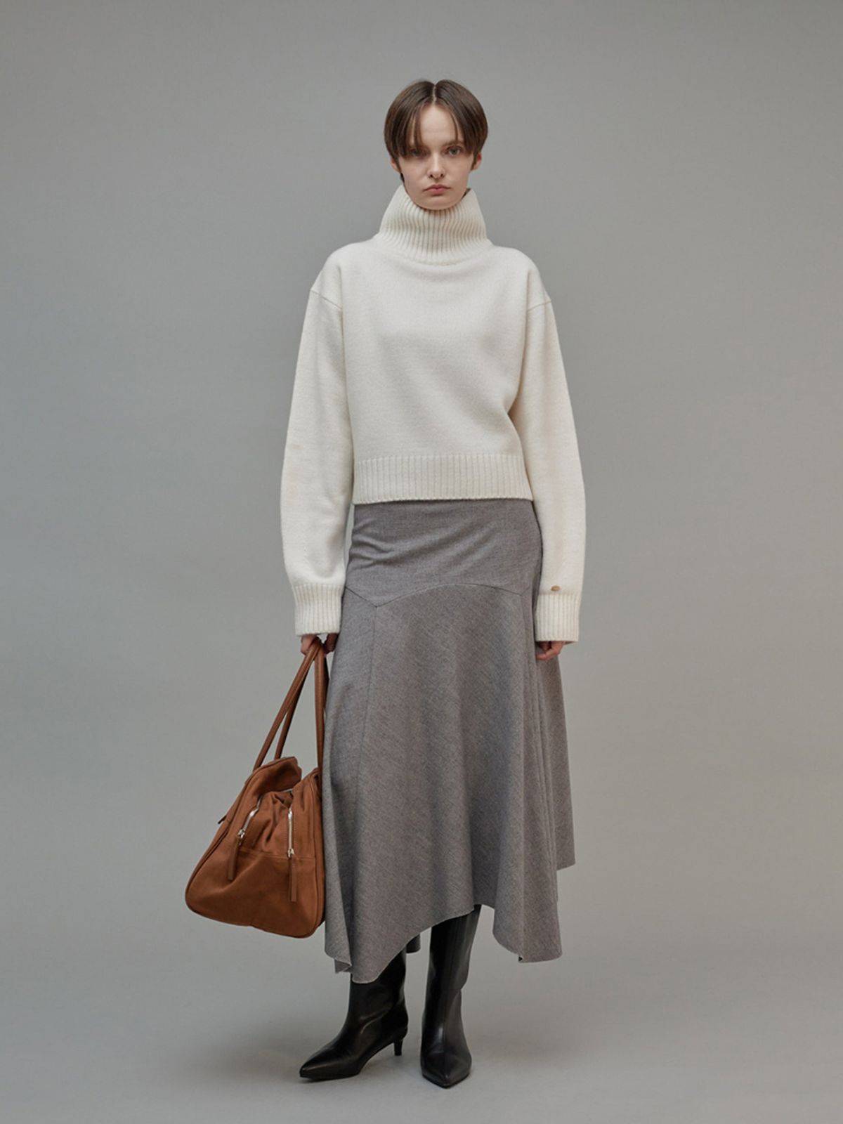 프롬웨얼(FROMWHERE) Wool Draping Long Skirt Gray