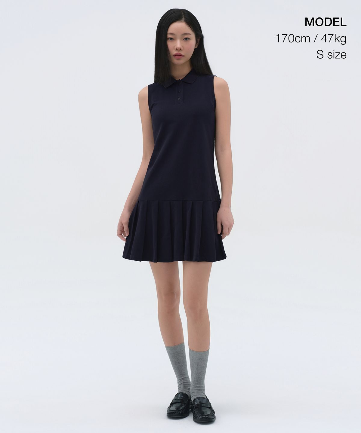 무신사 스탠다드 우먼(MUSINSA STANDARD WOMAN) [쿨탠다드] 우먼즈 플리츠 슬리브리스 피케 폴로 드레스 [네이비]