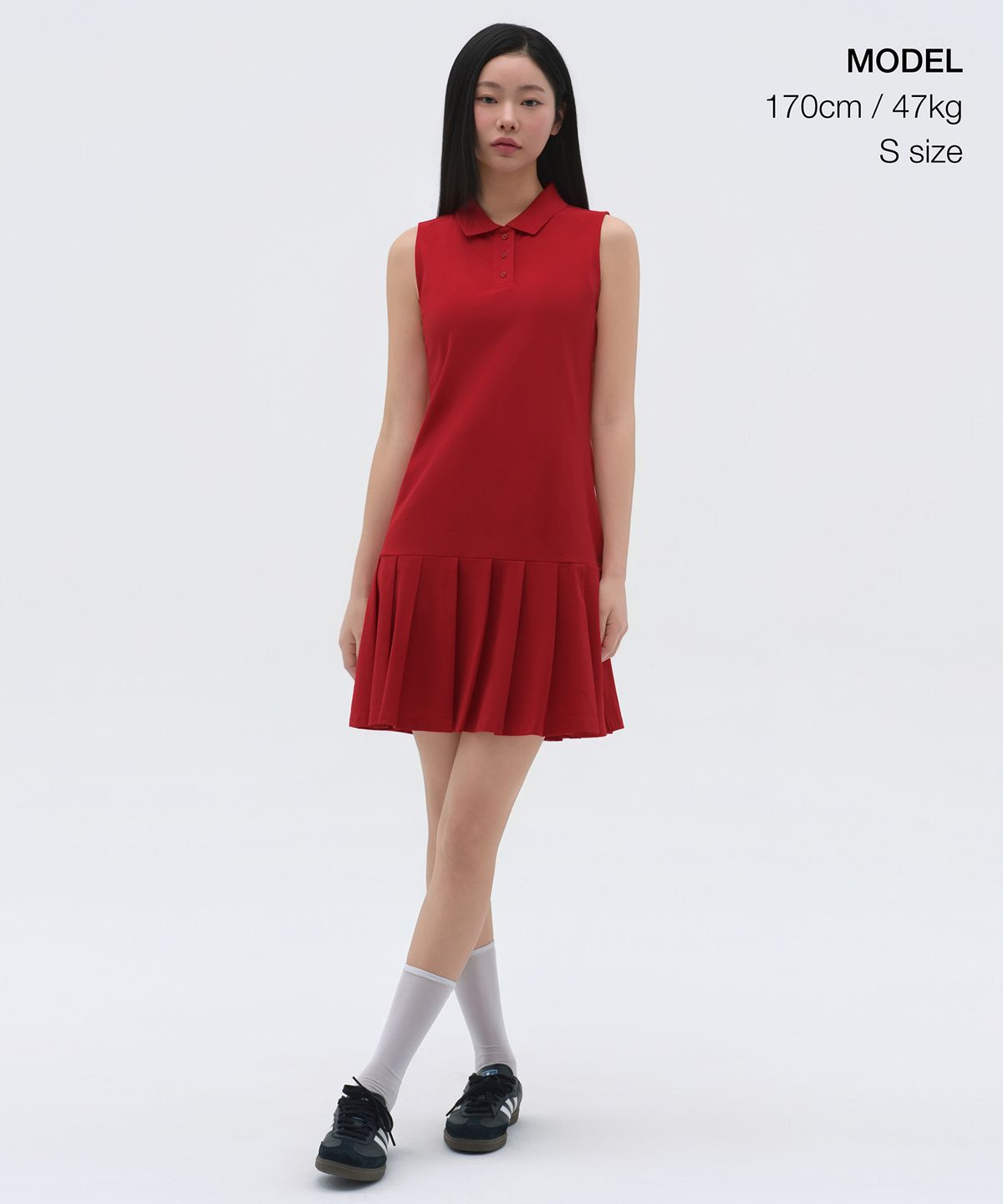 무신사 스탠다드 우먼(MUSINSA STANDARD WOMAN) [쿨탠다드] 우먼즈 플리츠 슬리브리스 피케 폴로 드레스 [레드]