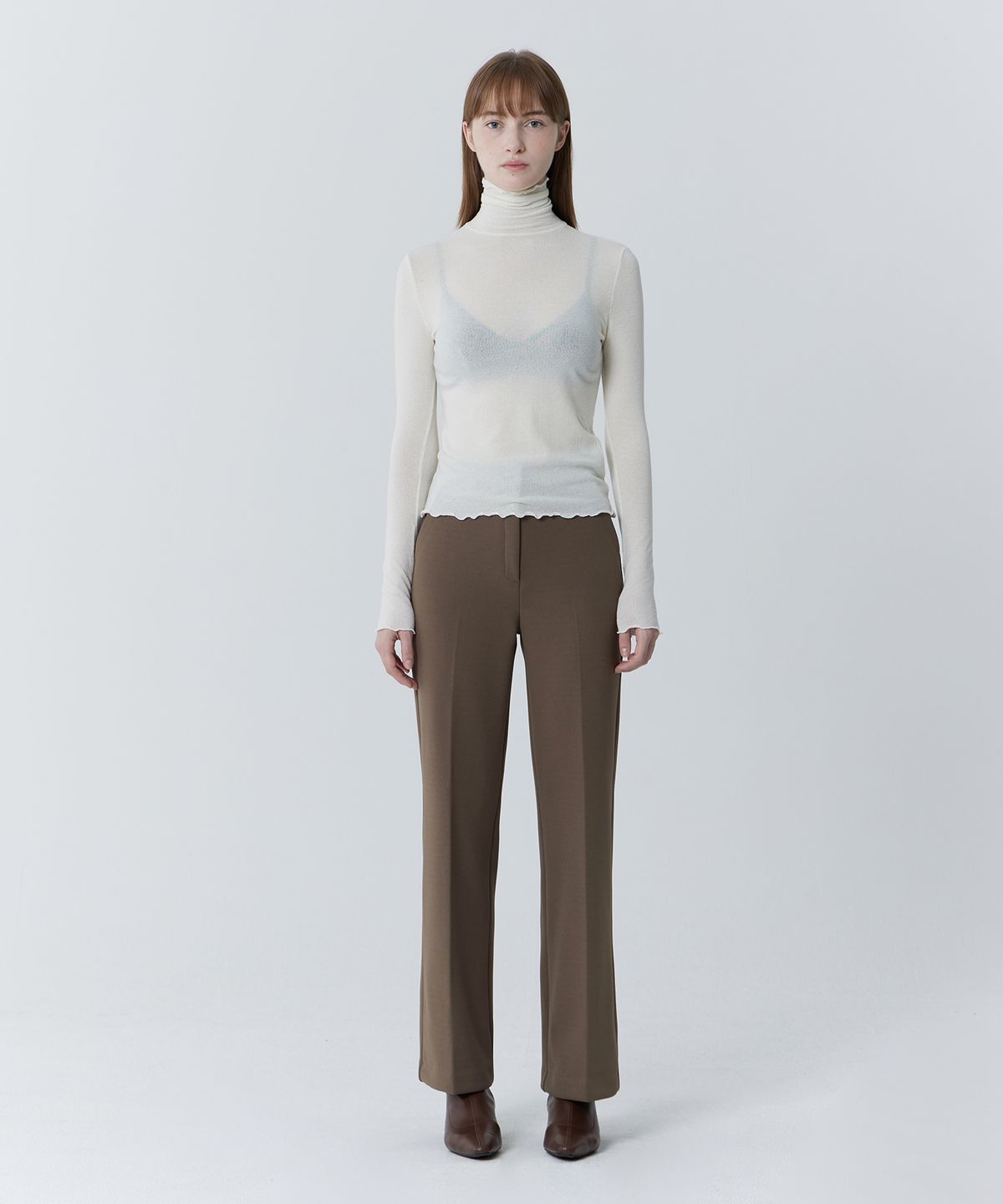줄리아페페(JULIAPEPE) Semi Wide Hidden Banding Slacks (Brown)
