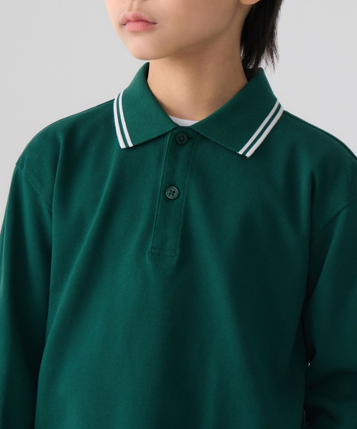 무신사 스탠다드 키즈(MUSINSA STANDARD KIDS) 프레피 긴소매 피케 폴로 셔츠 [그린]