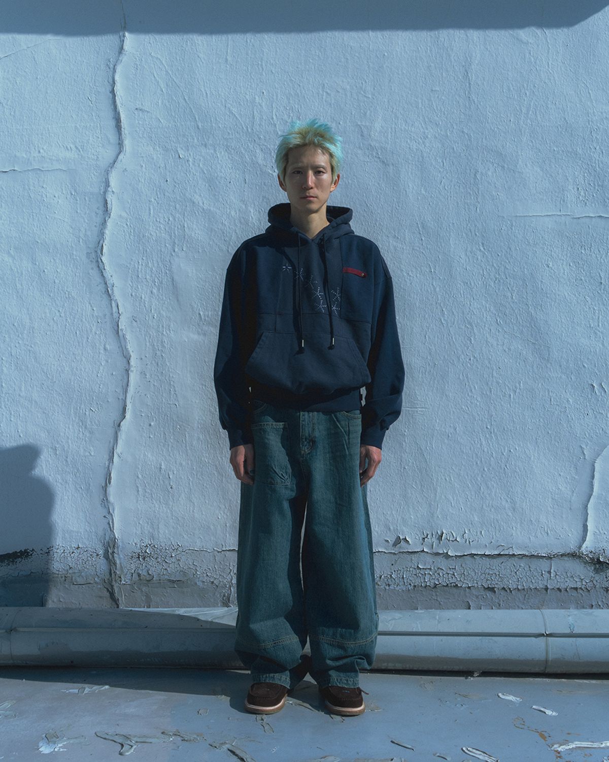 카락터(KARACTOR) Grid hoodie / Washed navy