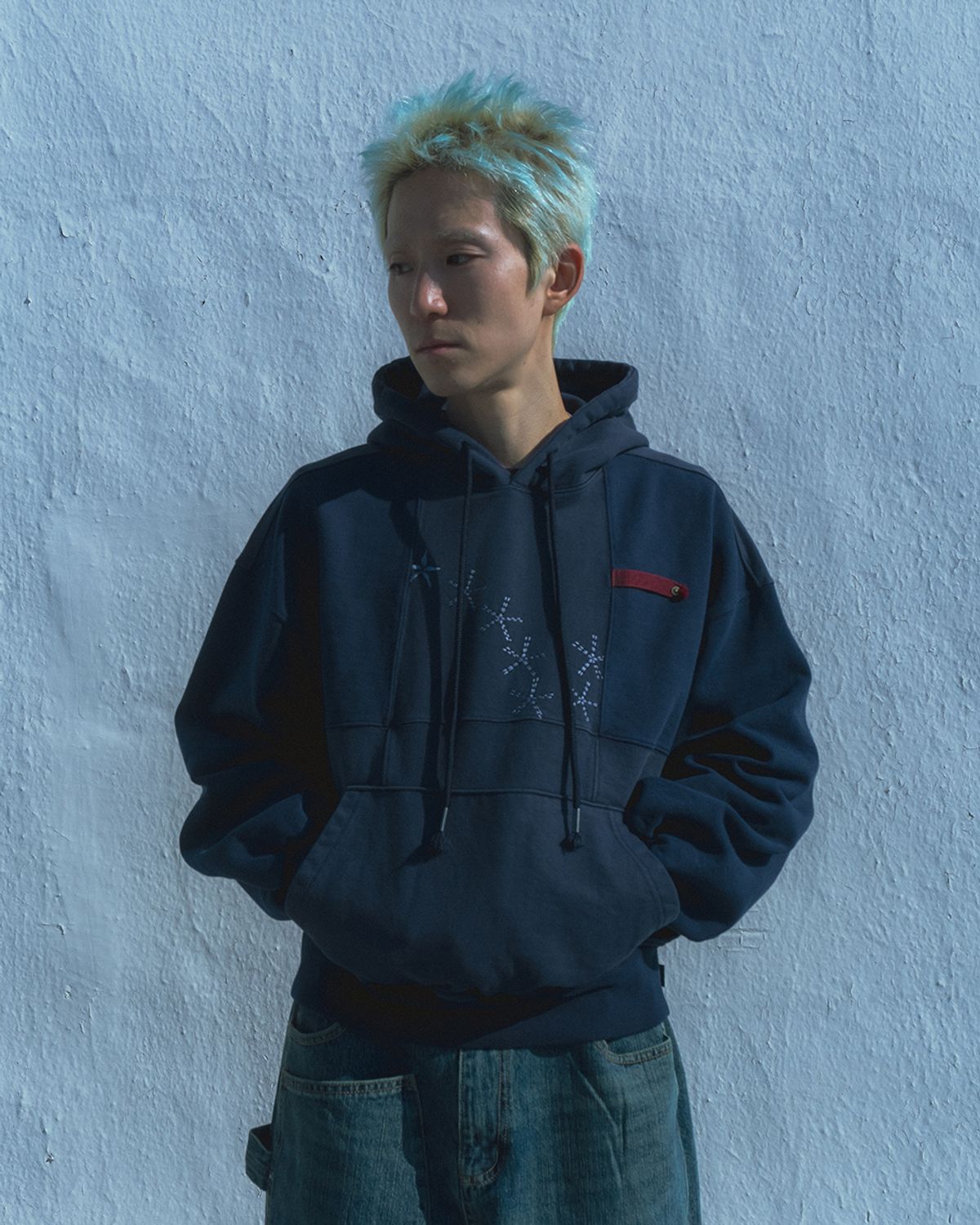 카락터(KARACTOR) Grid hoodie / Washed navy