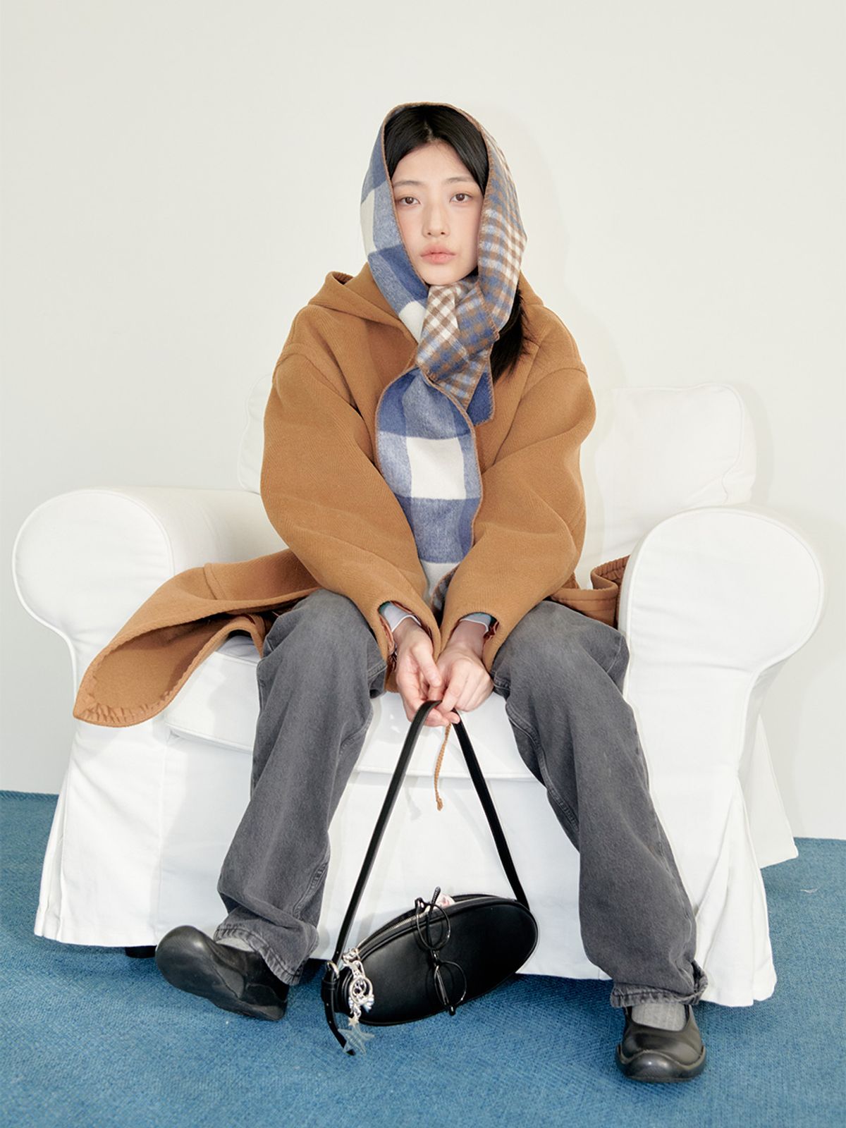 무음(MUWM) 리버시블 체크 머플러 Reversible Check Muffler (Blue Brown)