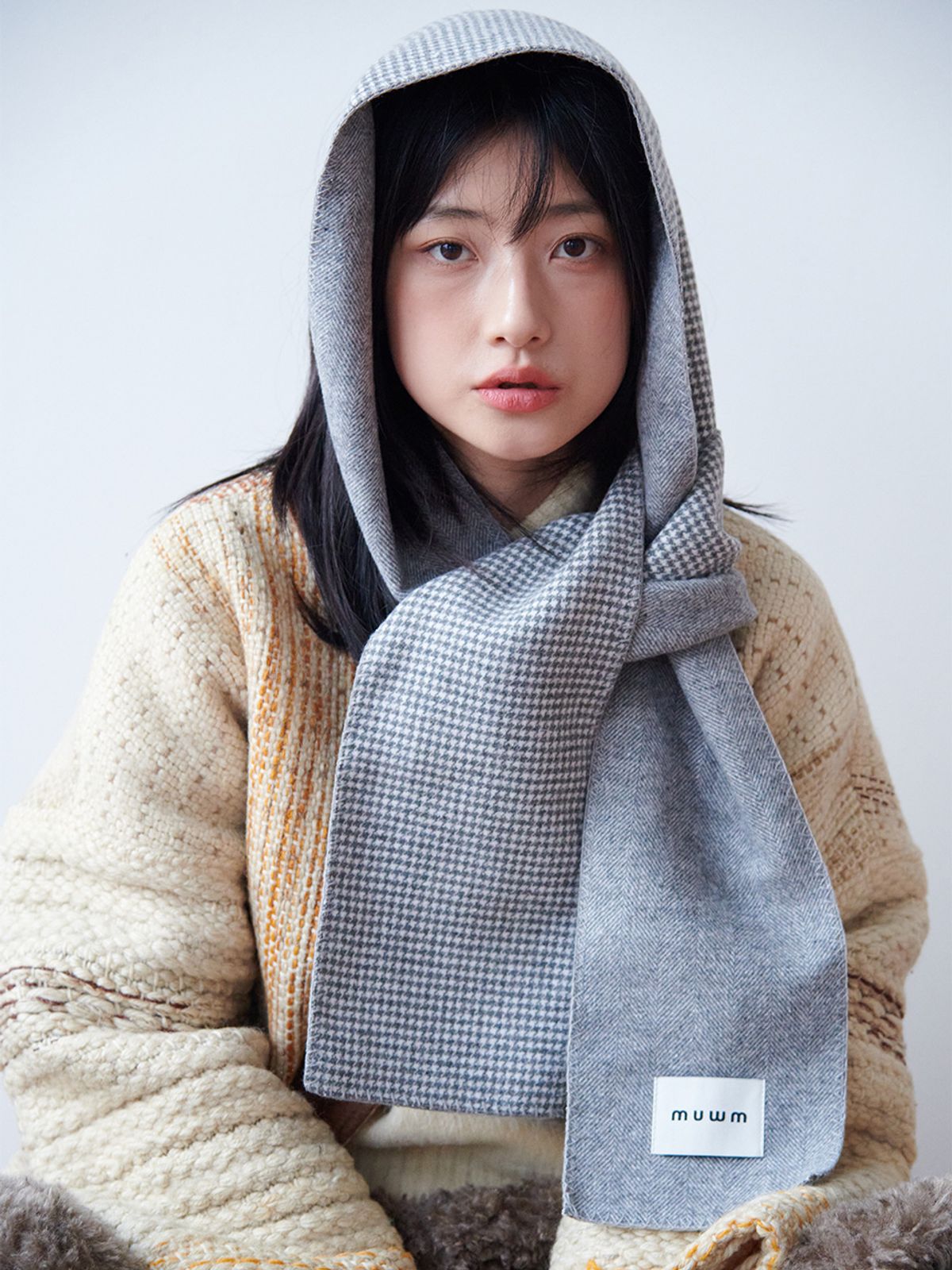 무음(MUWM) 리버시블 체크 머플러 Reversible Check Muffler (Gray Ivory)