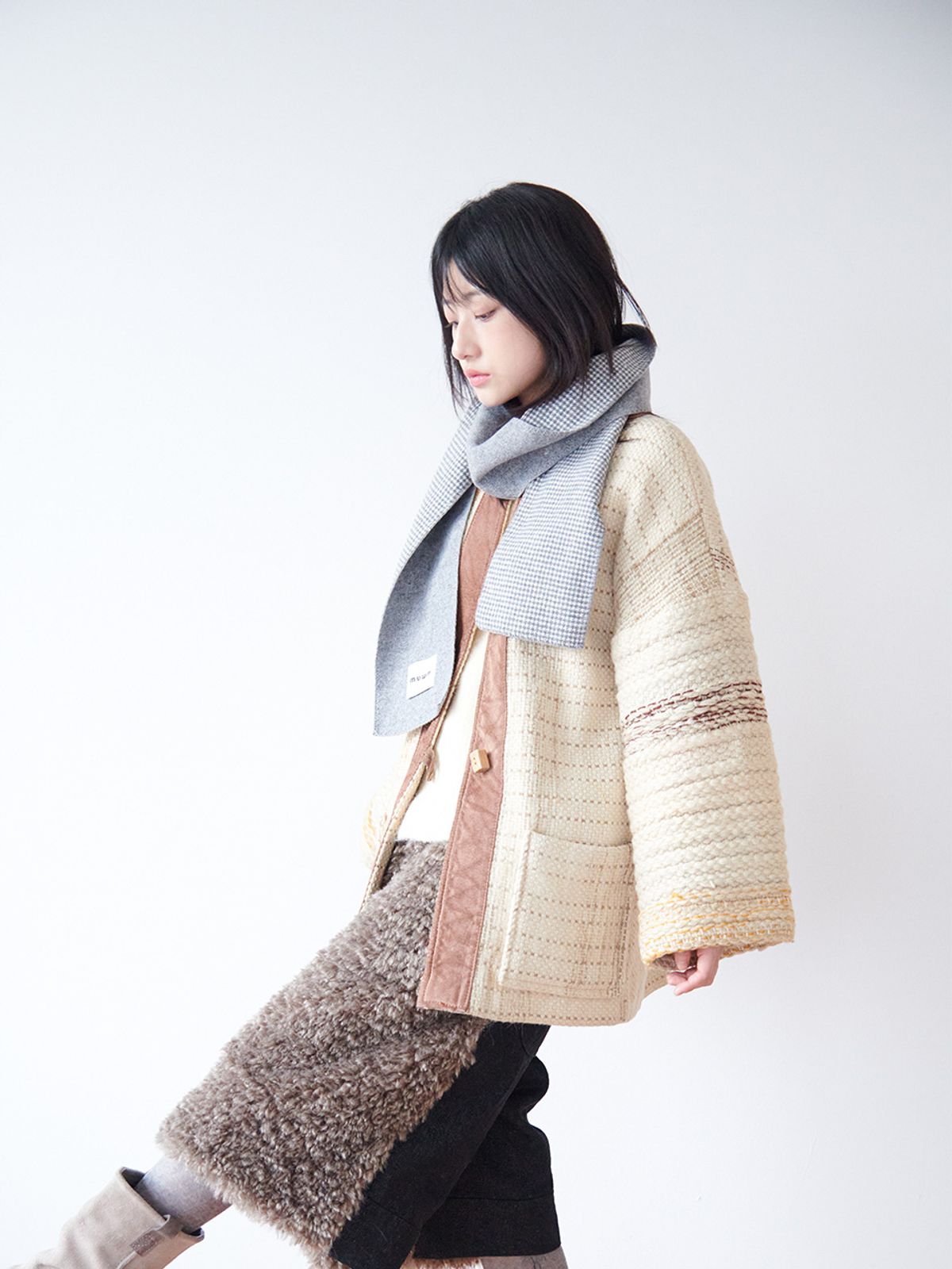 무음(MUWM) 리버시블 체크 머플러 Reversible Check Muffler (Gray Ivory)