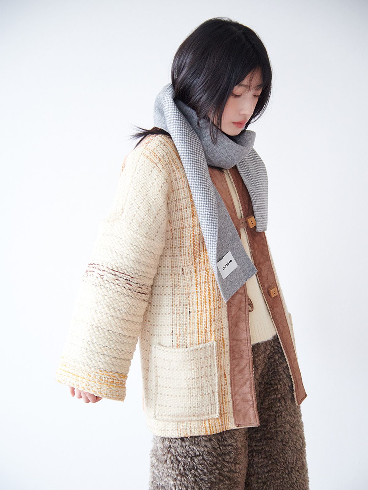 무음(MUWM) 리버시블 체크 머플러 Reversible Check Muffler (Gray Ivory)
