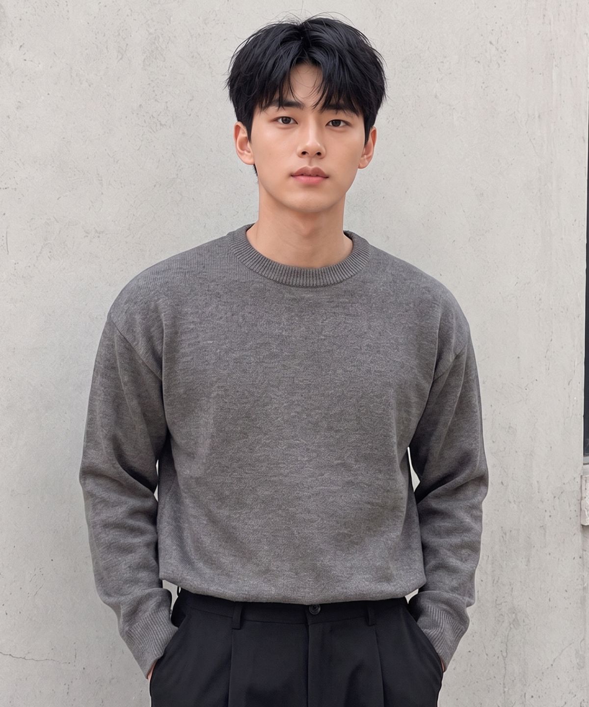 에르비노(HERVINO) 데일리 크루넥 니트 스웨터[그레이]