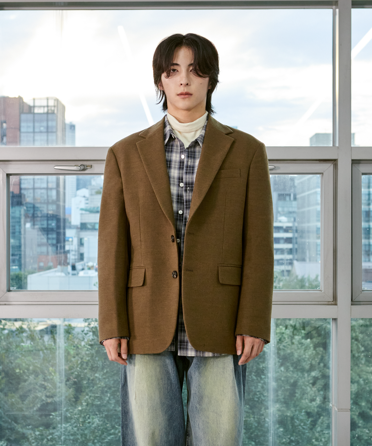넌블랭크(NONBLANK) 오버사이즈 핏 트윌 블레이저_MELANGE BROWN