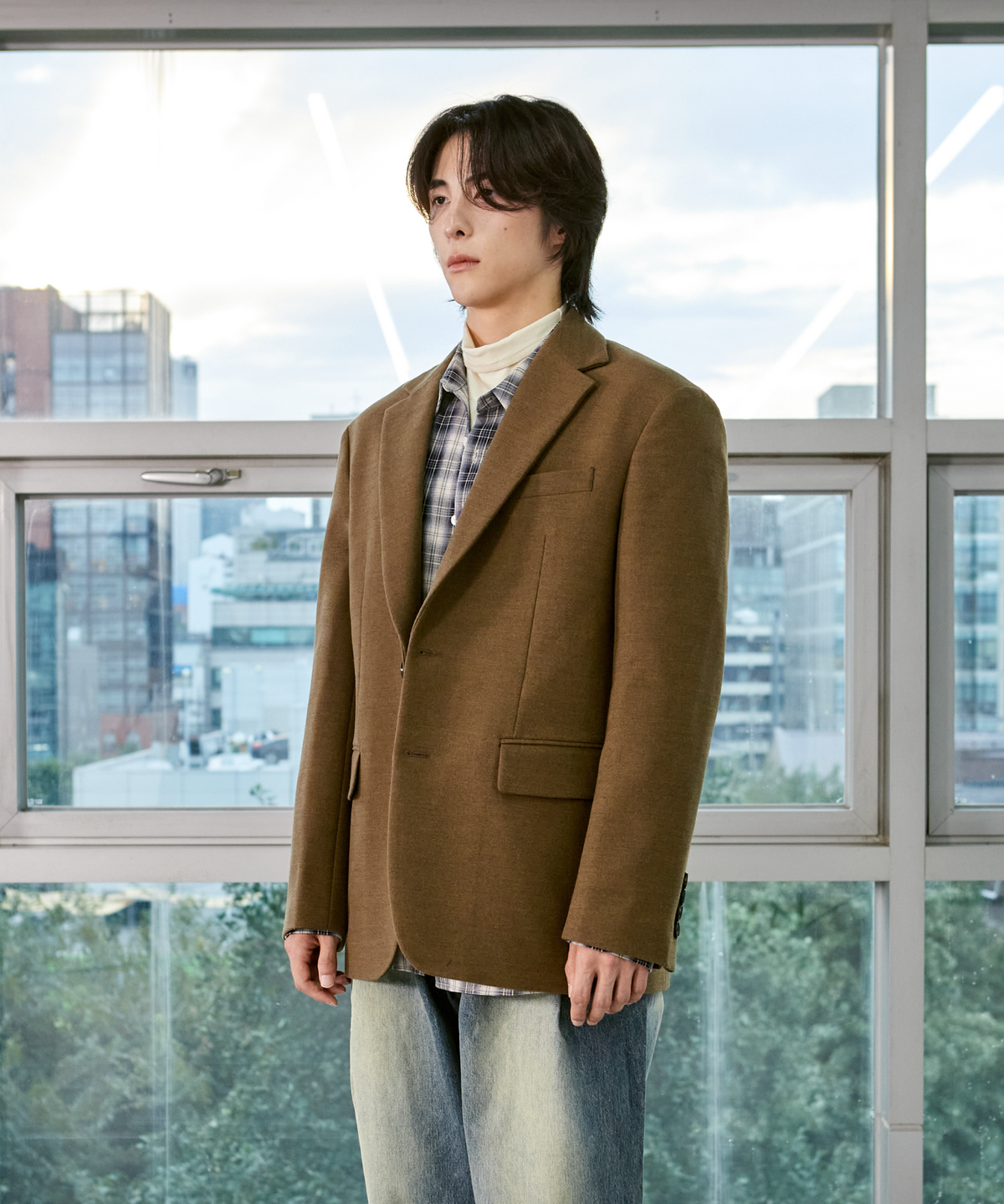 넌블랭크(NONBLANK) 오버사이즈 핏 트윌 블레이저_MELANGE BROWN