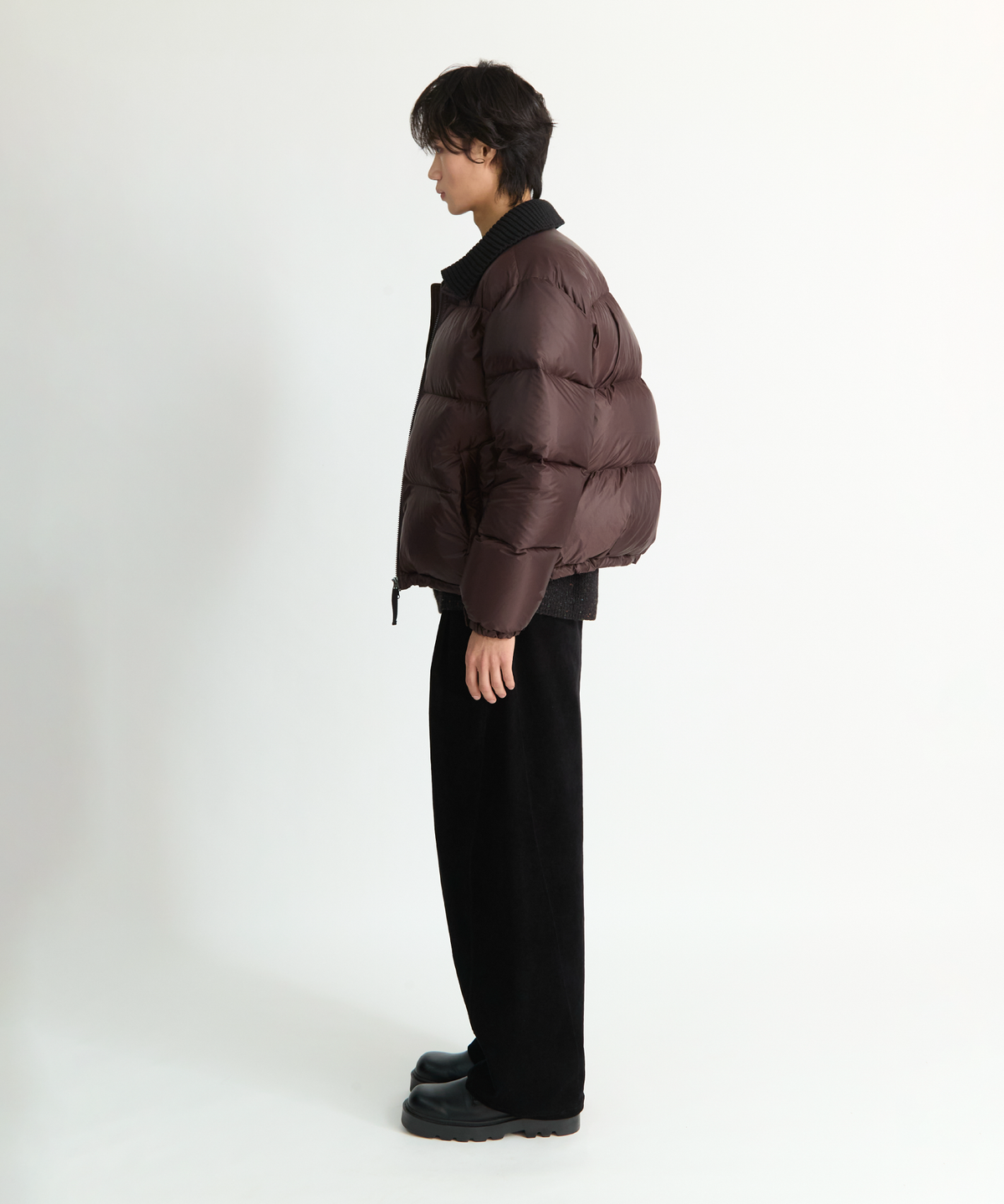 넌블랭크(NONBLANK) 니트 칼라 숏 패딩 점퍼_DARK BROWN
