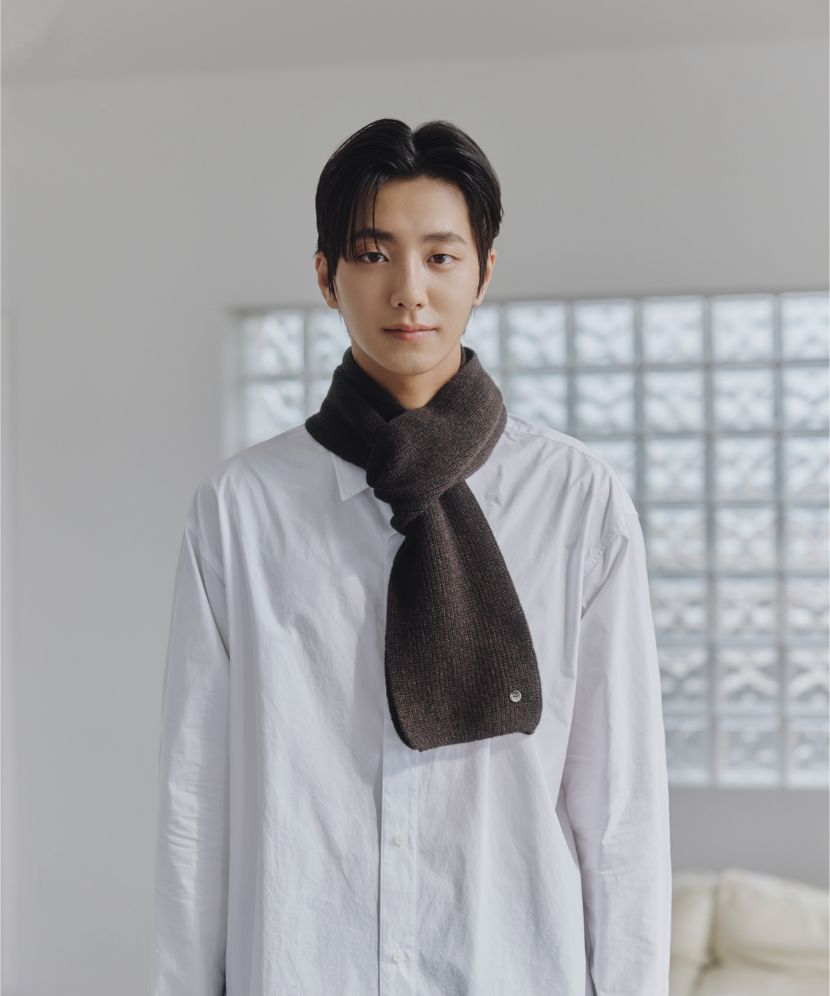 넌블랭크(NONBLANK) W100 숏 머플러_MELANGE BROWN