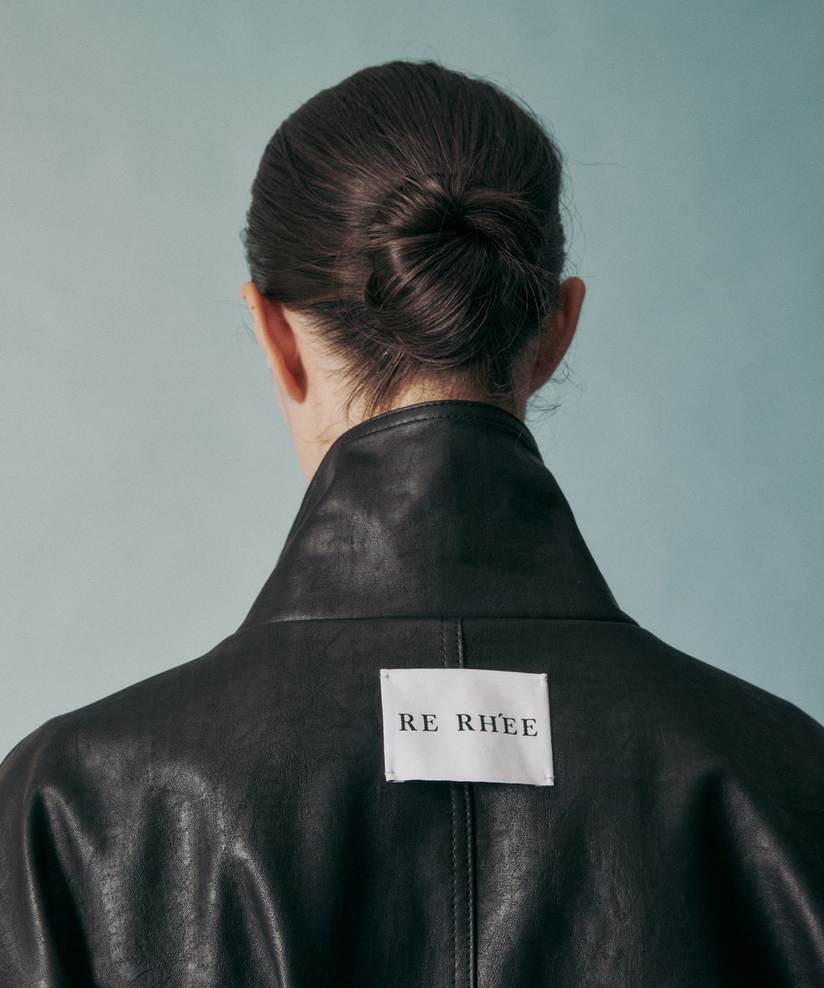 리이(RE RHEE) UNISEX FUNNEL NECK TIE WAIST VEGAN LEATHER JACKET