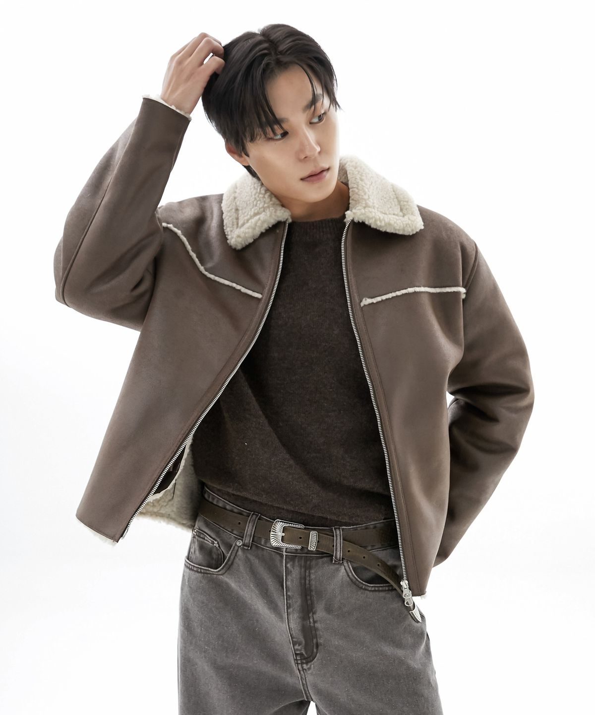 스페로네(SPERONE) 스웨이드 컷오프 무스탕 자켓 (브라운)