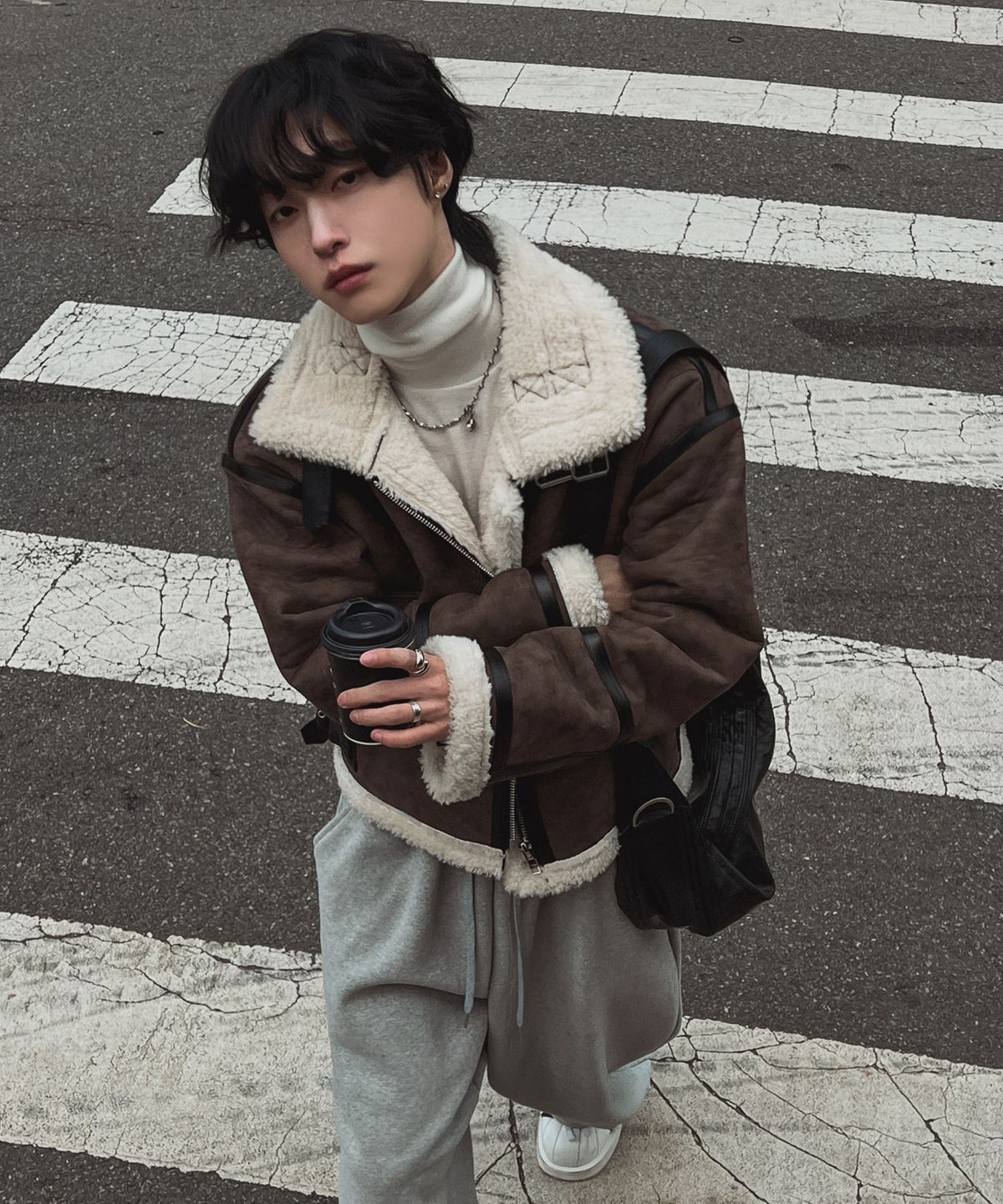 랜 아카이브(LANARCHIVE) [0032] 더블 버클 하이넥 무스탕 (BR)