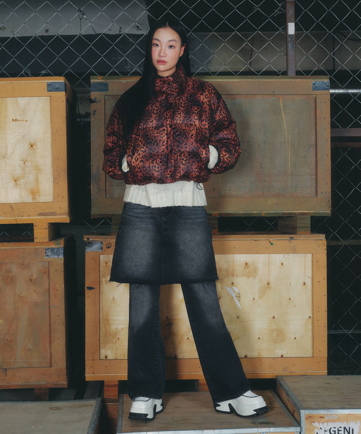 라라폭스(LALAFOX) BLACK DENIM MIDI SKIRT PANTS BLACK BQ4DP005