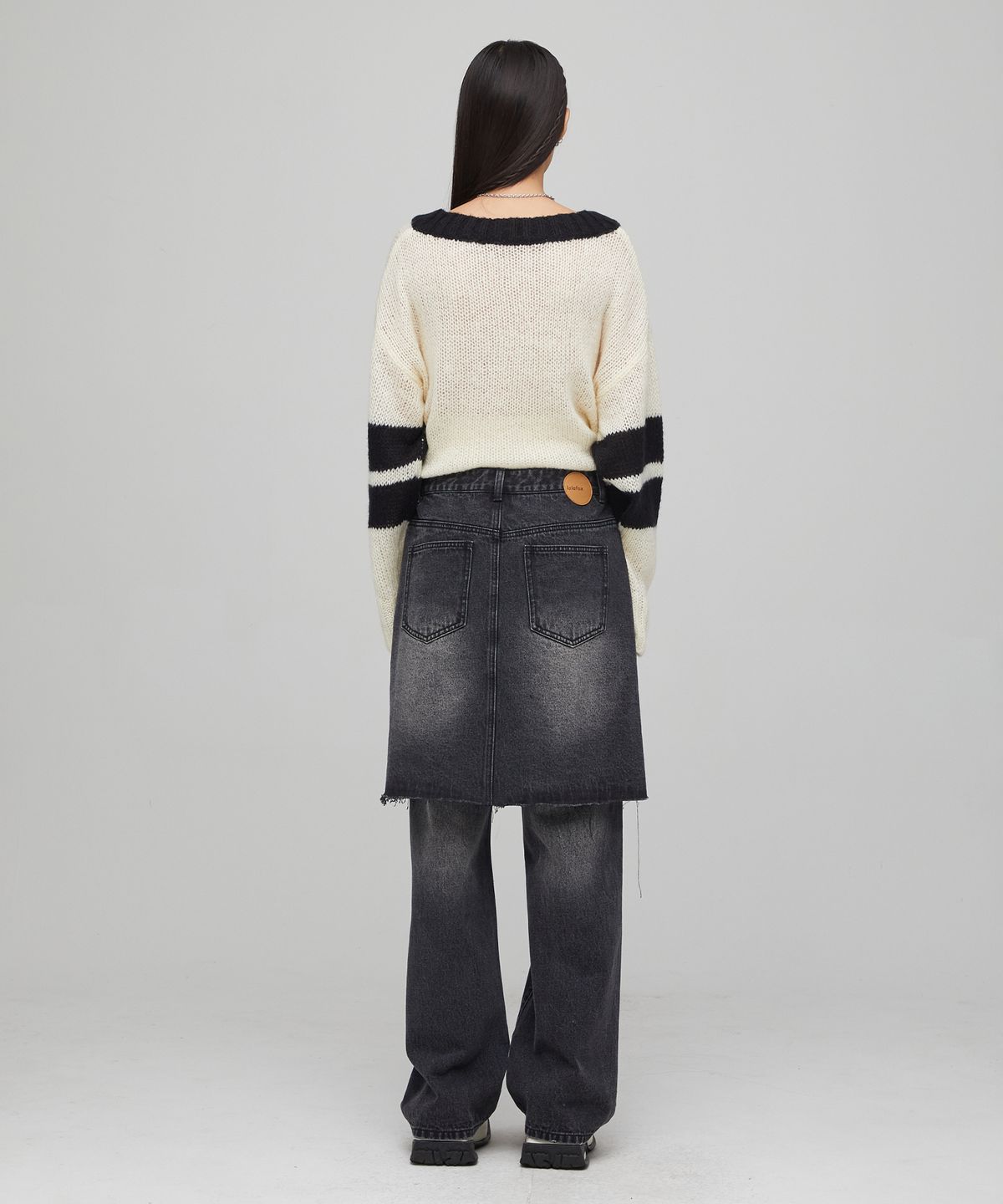 라라폭스(LALAFOX) BLACK DENIM MIDI SKIRT PANTS BLACK BQ4DP005