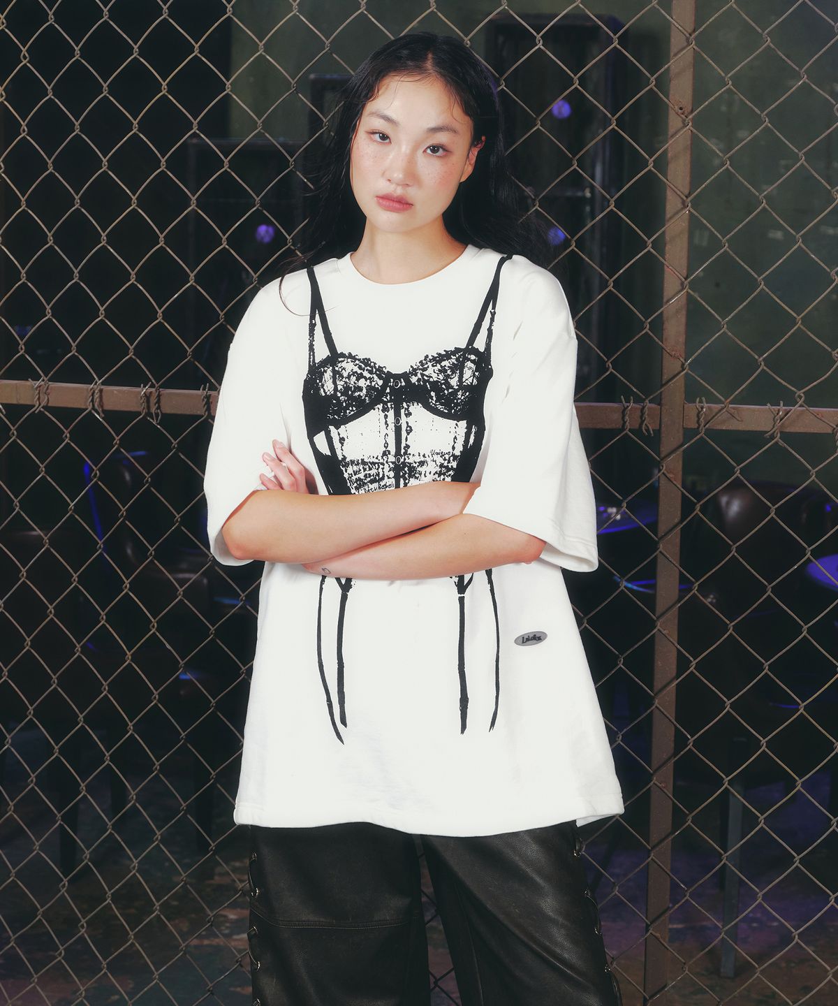 라라폭스(LALAFOX) CORSET PRINTING OVERSIZED SWEAT SHIRT WHITE BQ4CH001