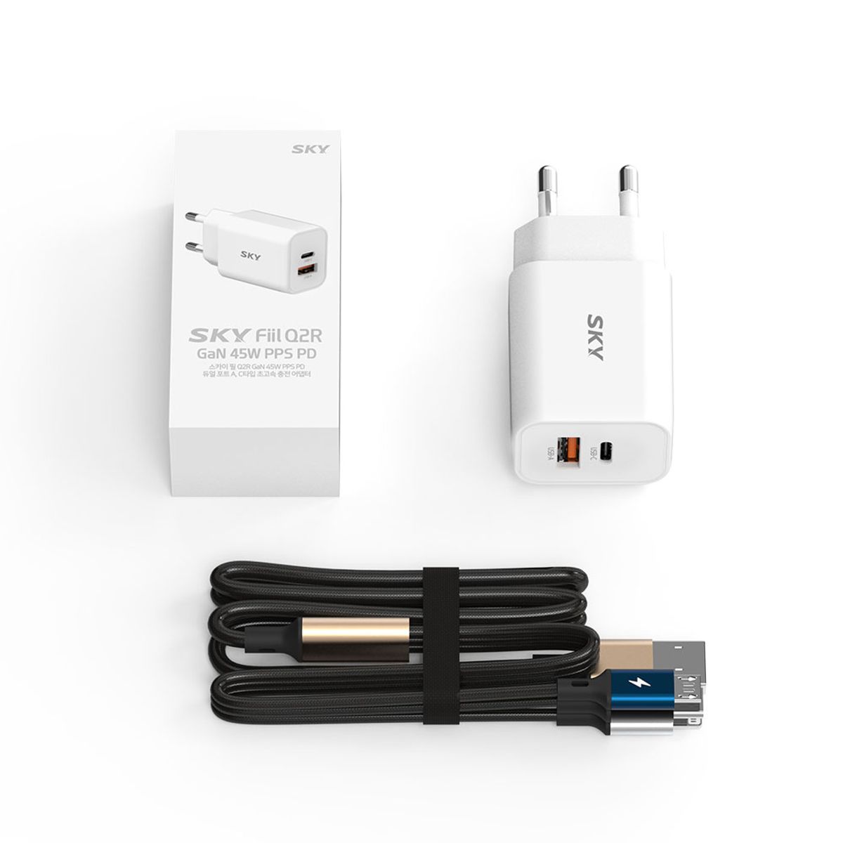 스카이(SKY) GaN 45W PD PPS 듀얼 초고속 충전기+3in1 케이블 Q2R